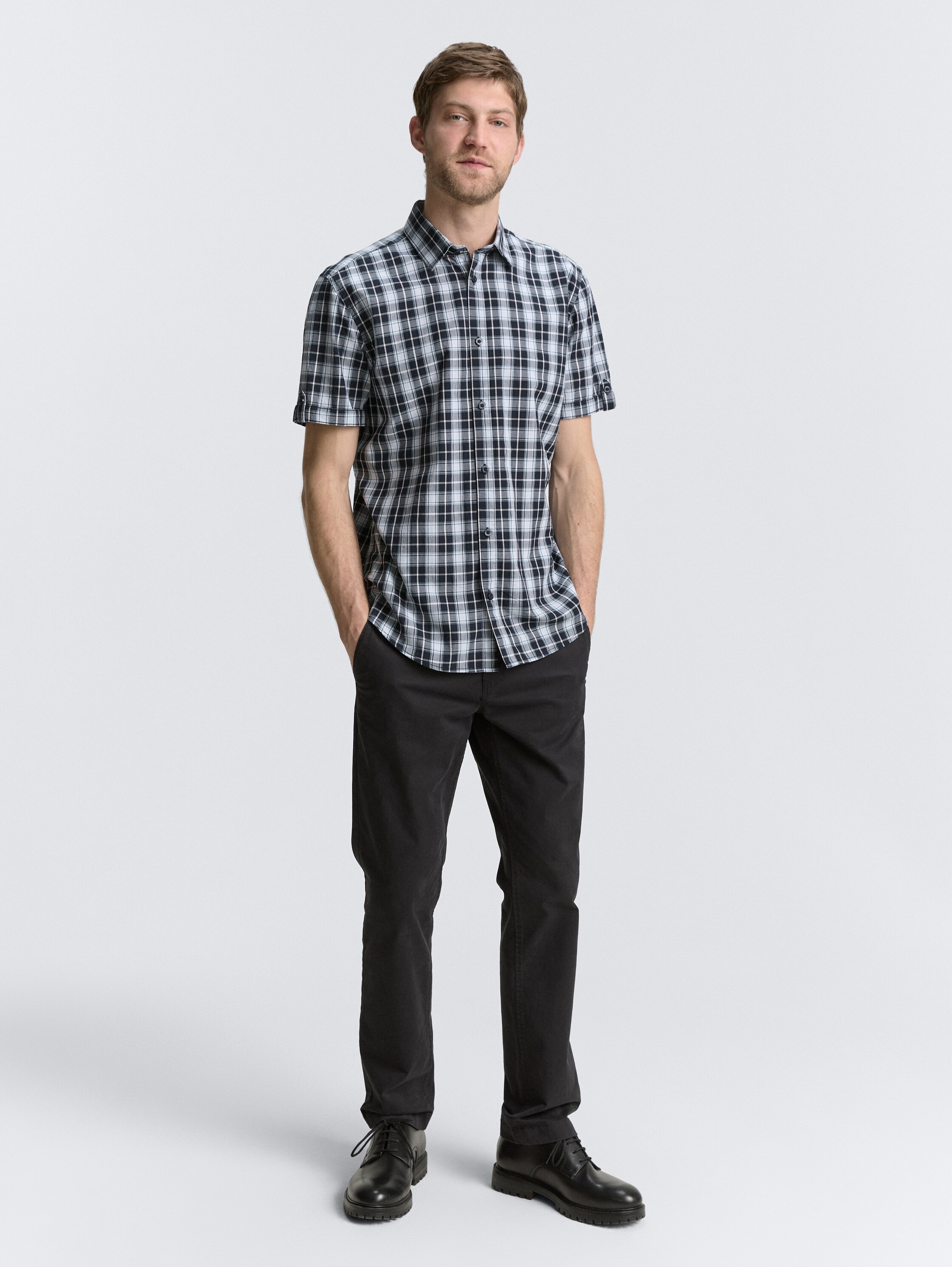 Regular fit short sleeve shirt with checked pattern - navy_powder_blue_check - 