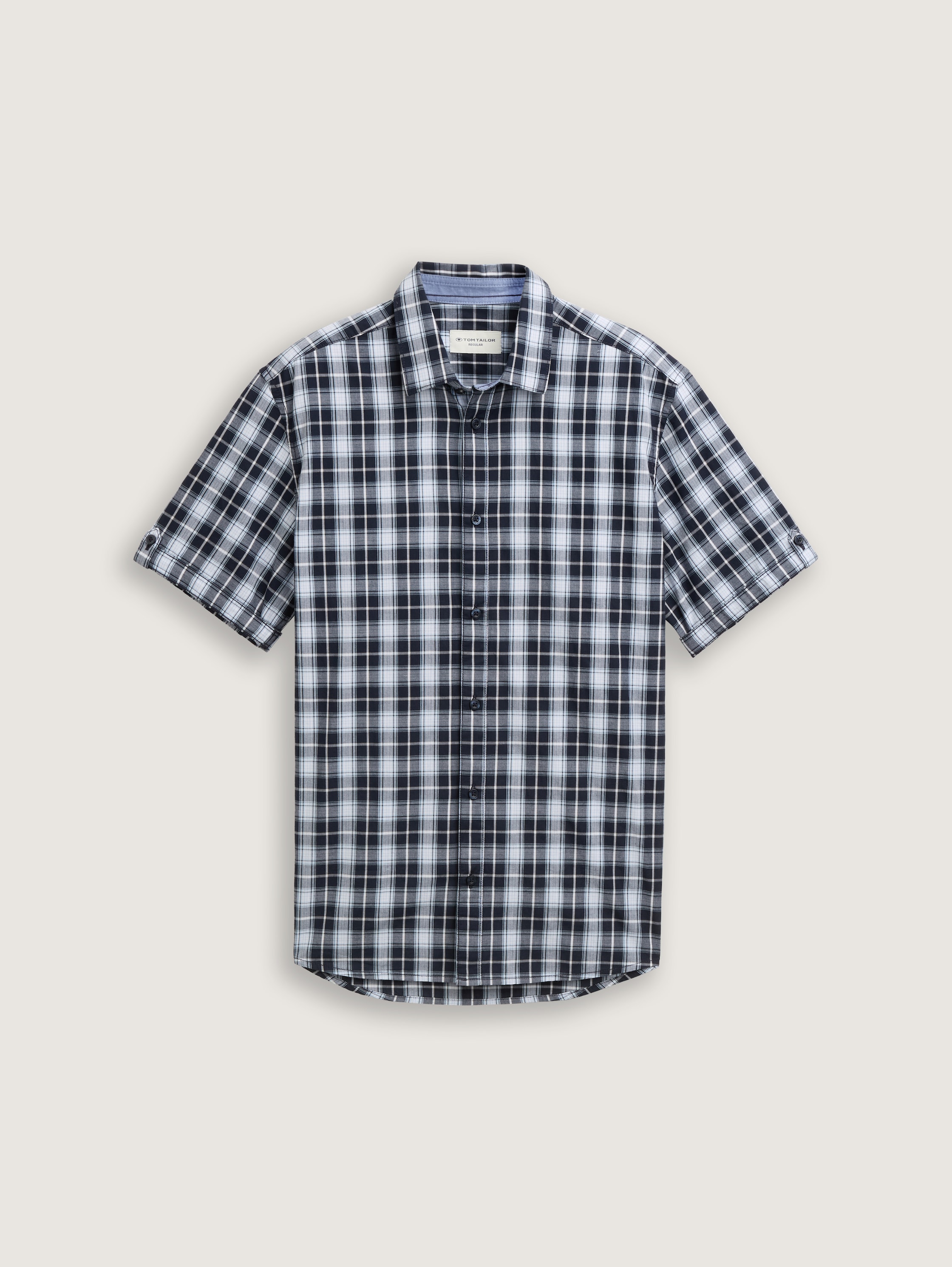 Regular fit short sleeve shirt with checked pattern - navy_powder_blue_check - 