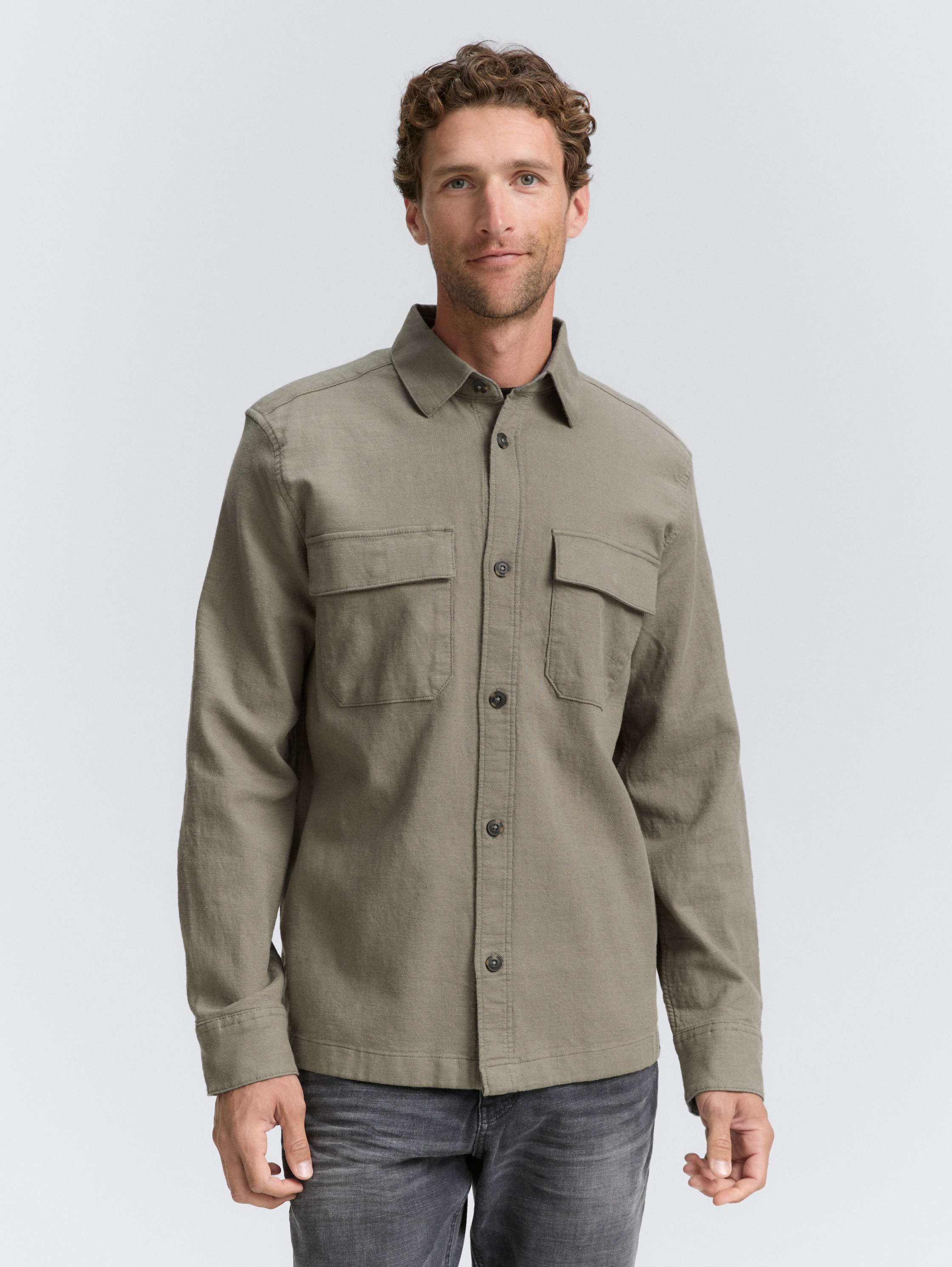 Overshirt Hemd mit Brusttaschen - smokey_olive_green - 