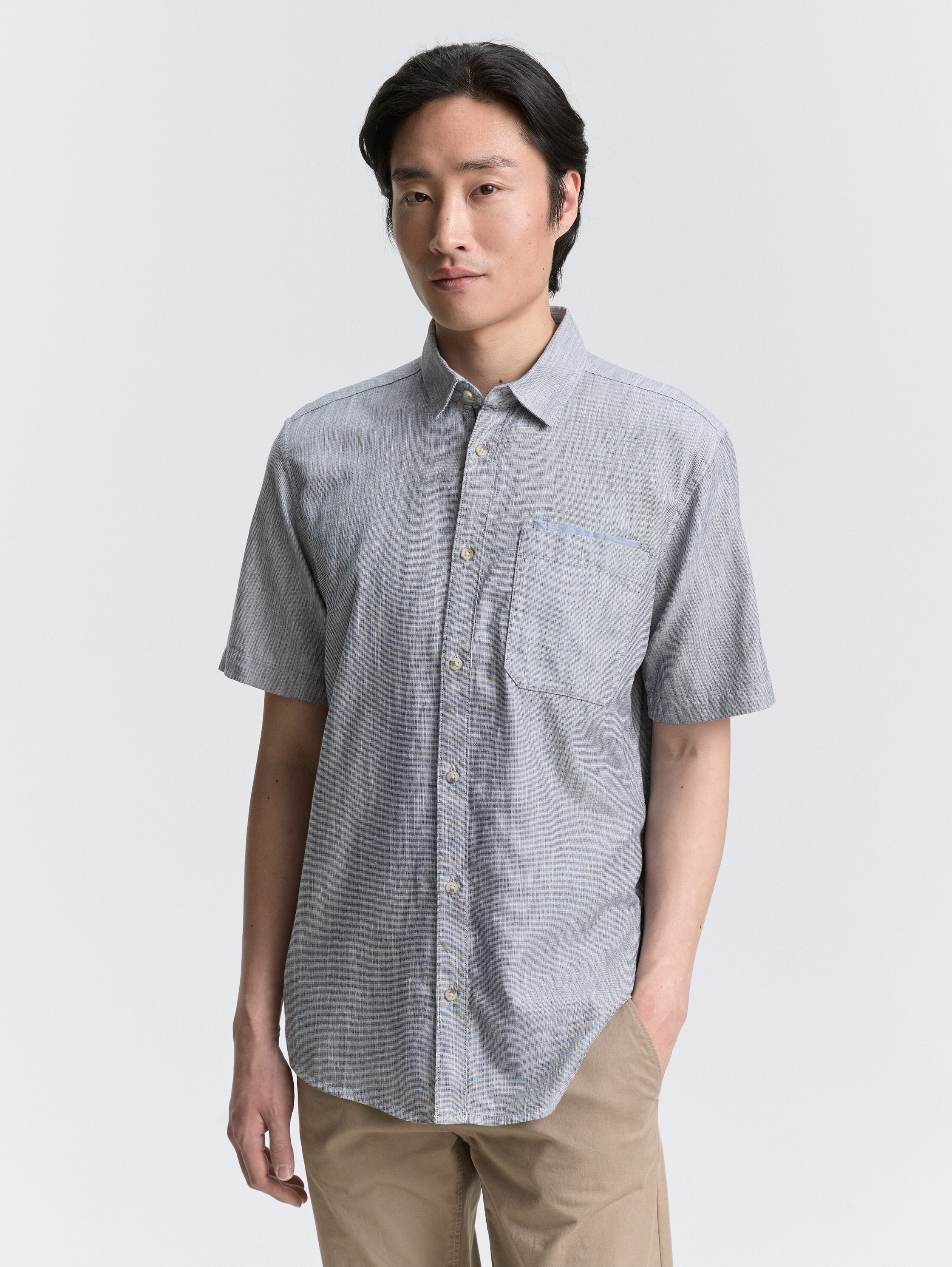 Regular Fit Kurzarmhemd aus Baumwolle - navy_slub_structure - 