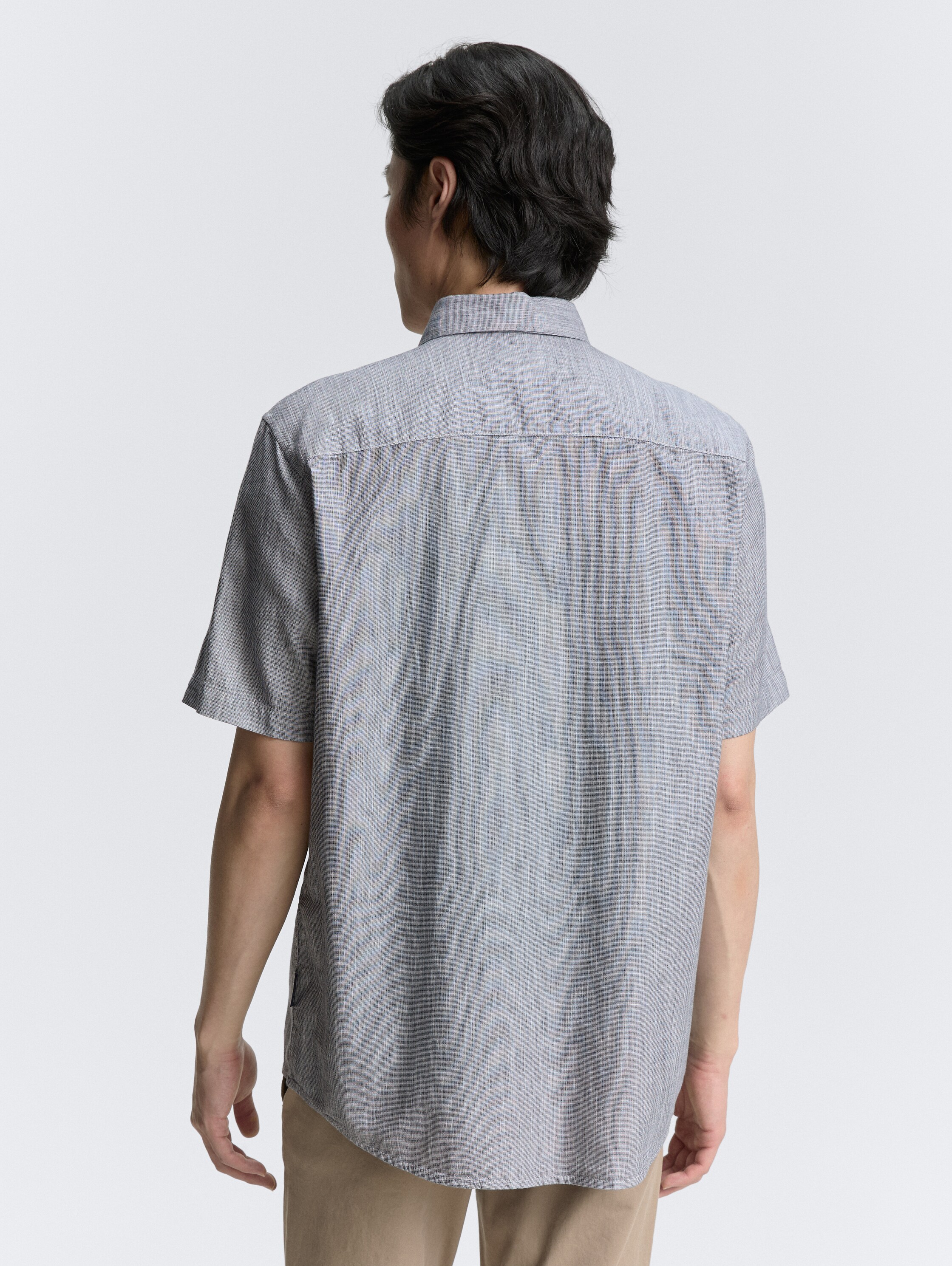 Regular Fit Kurzarmhemd aus Baumwolle - navy_slub_structure - 