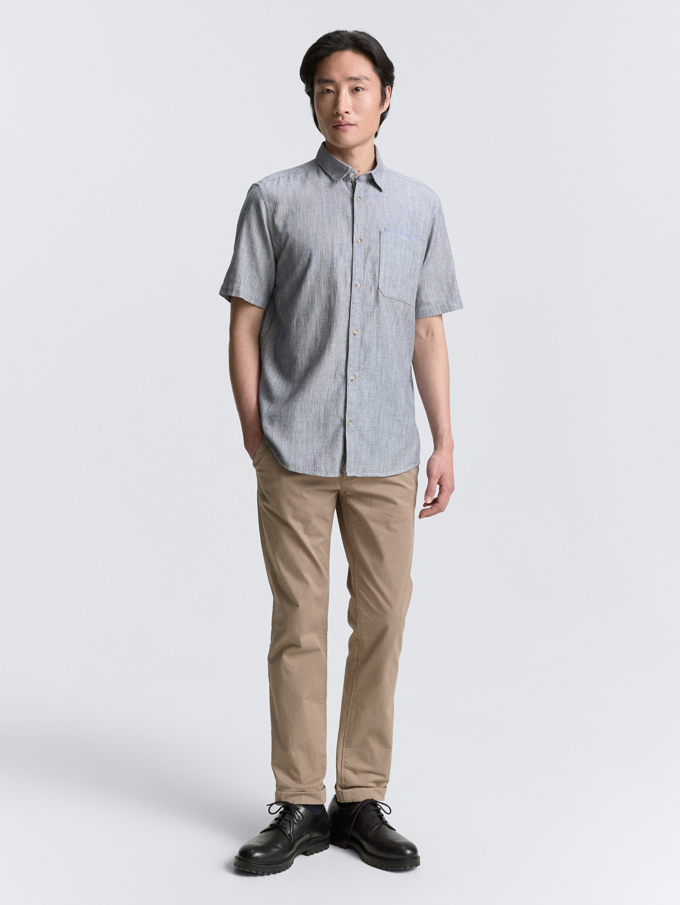 Regular Fit Kurzarmhemd aus Baumwolle - navy_slub_structure - 