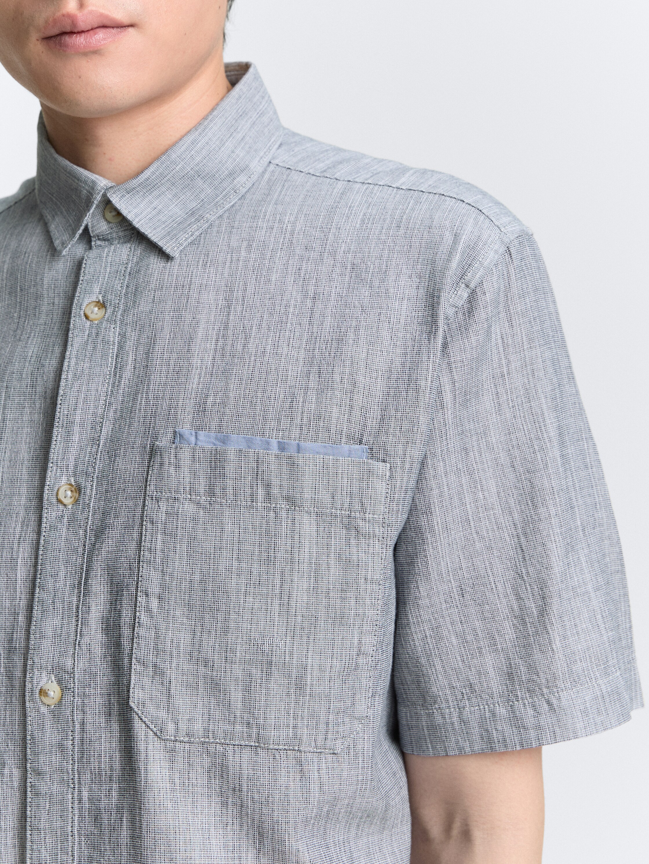 Regular Fit Kurzarmhemd aus Baumwolle - navy_slub_structure - 