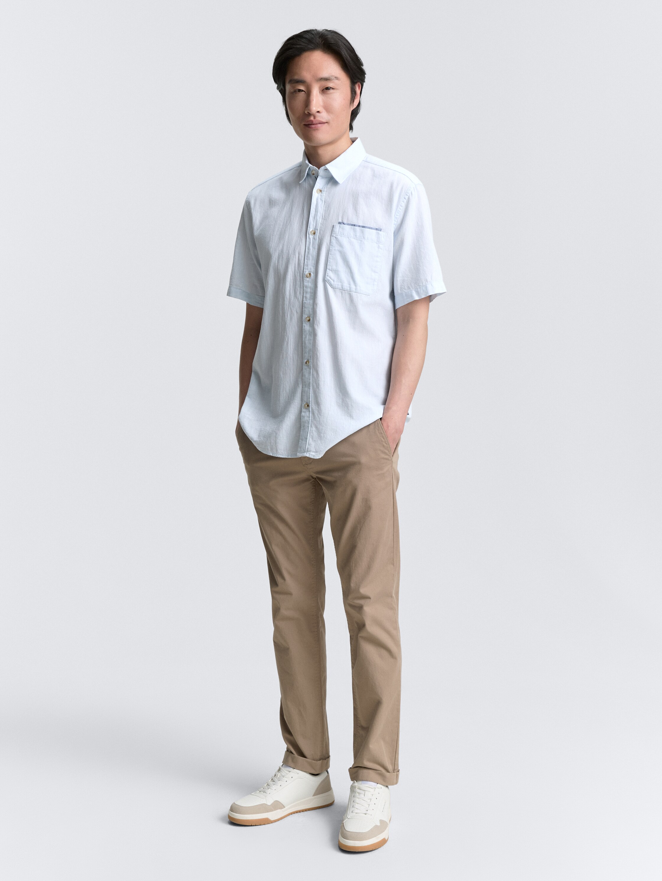Regular Fit Kurzarmhemd aus Baumwolle - light_blue_slub_structure - 