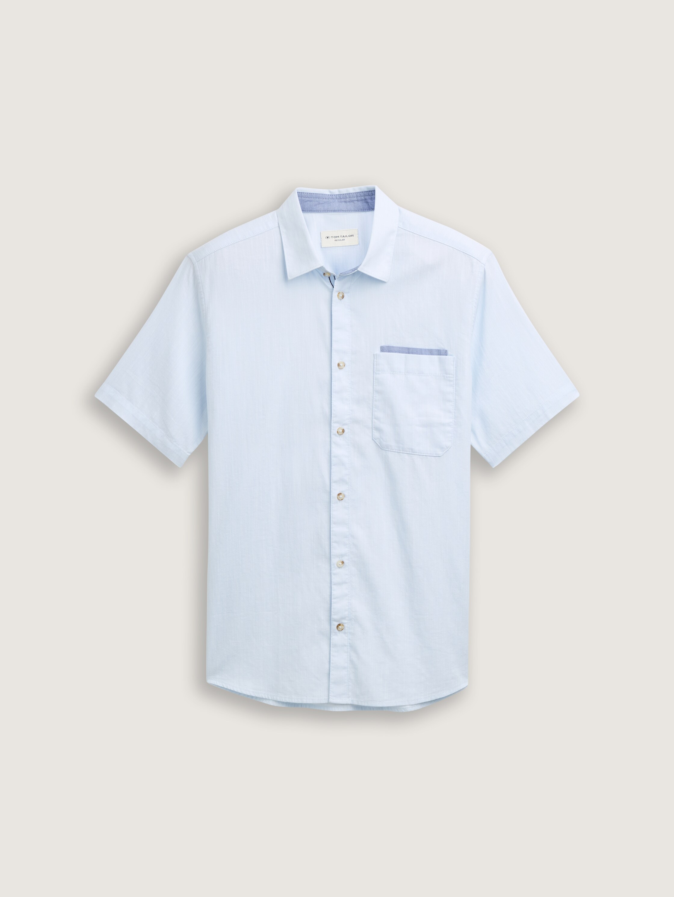 Regular Fit Kurzarmhemd aus Baumwolle - light_blue_slub_structure - 