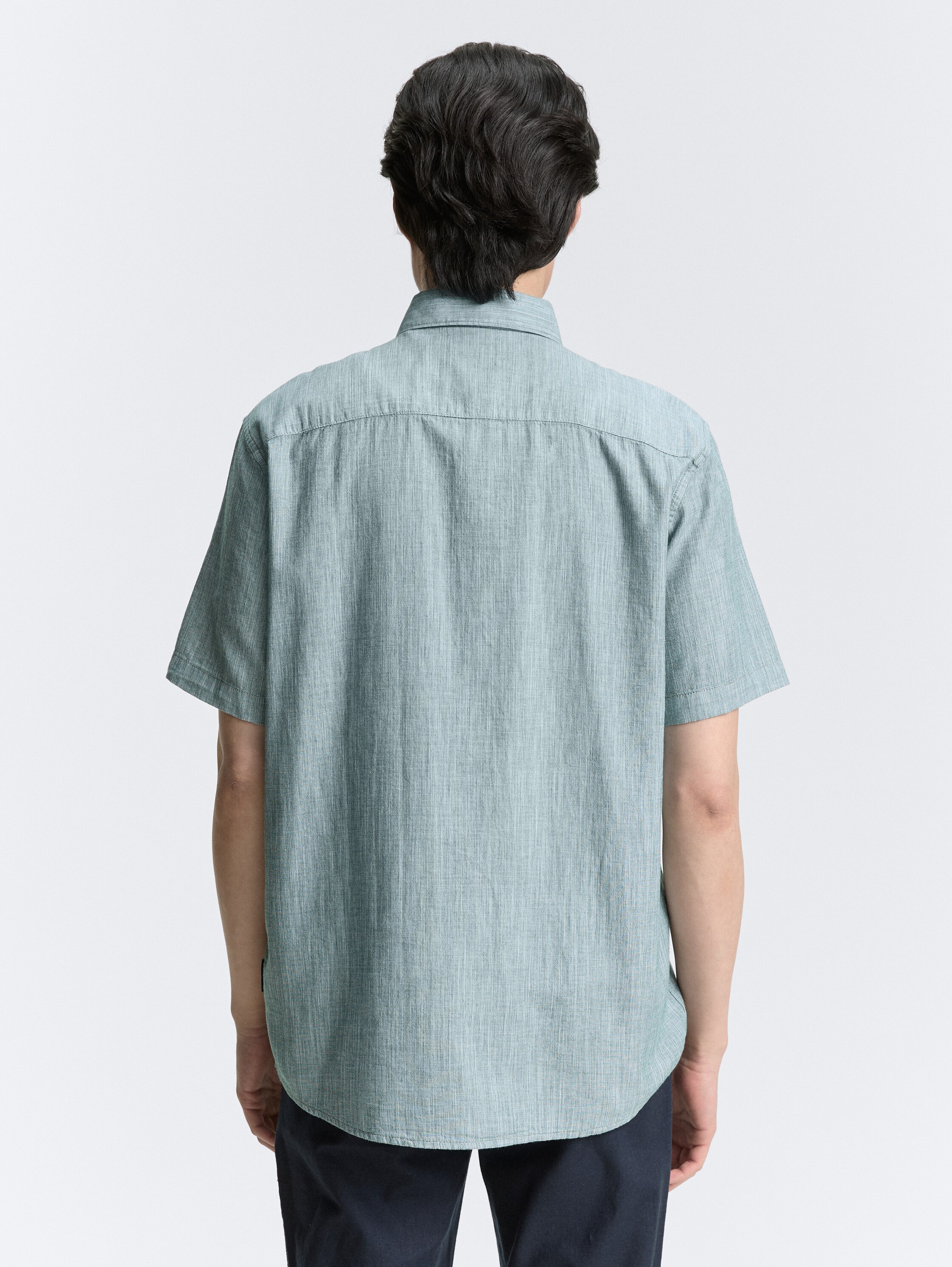 Regular Fit Kurzarmhemd aus Baumwolle - green_slub_structure - 