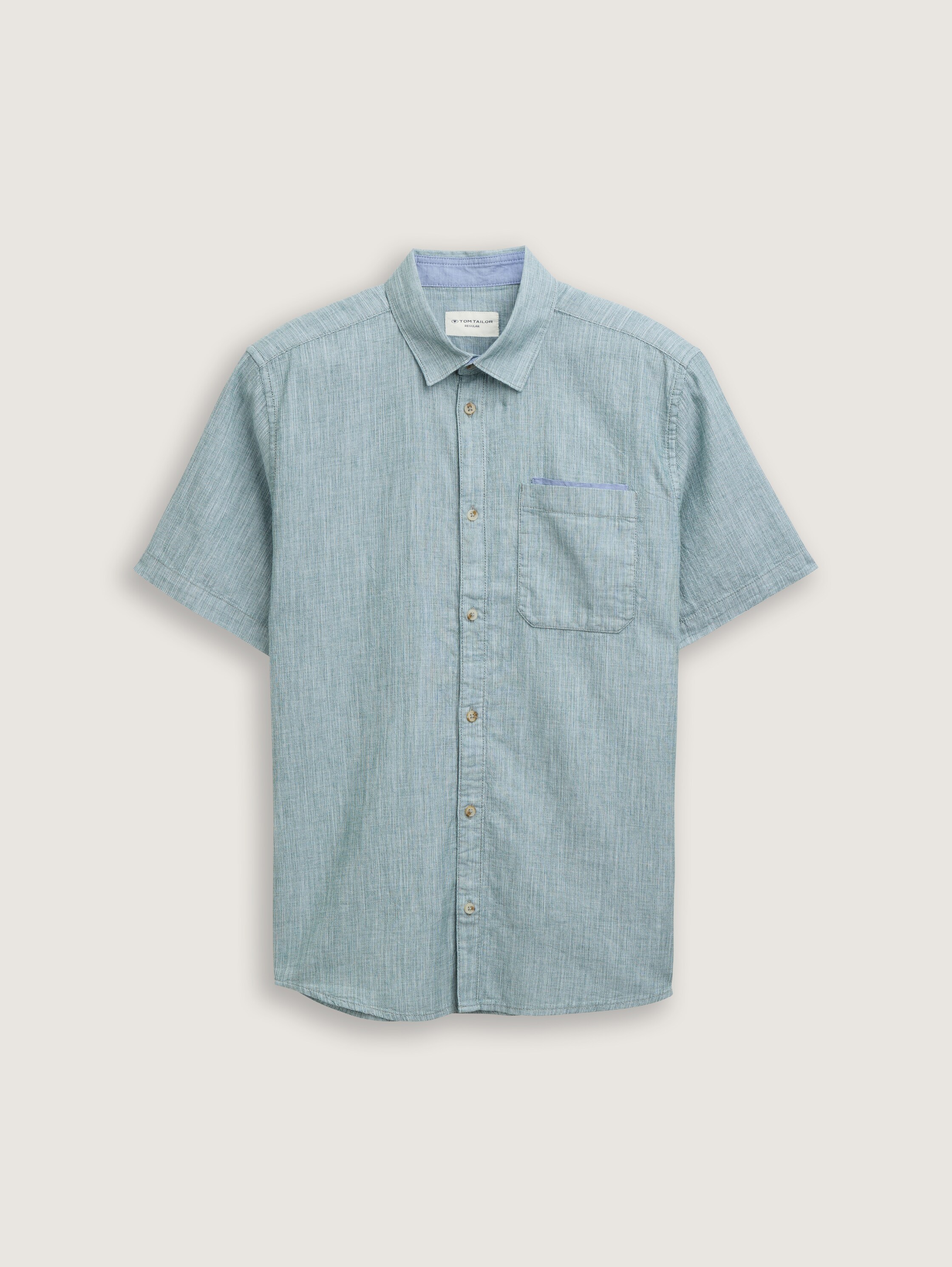 Regular Fit Kurzarmhemd aus Baumwolle - green_slub_structure - 