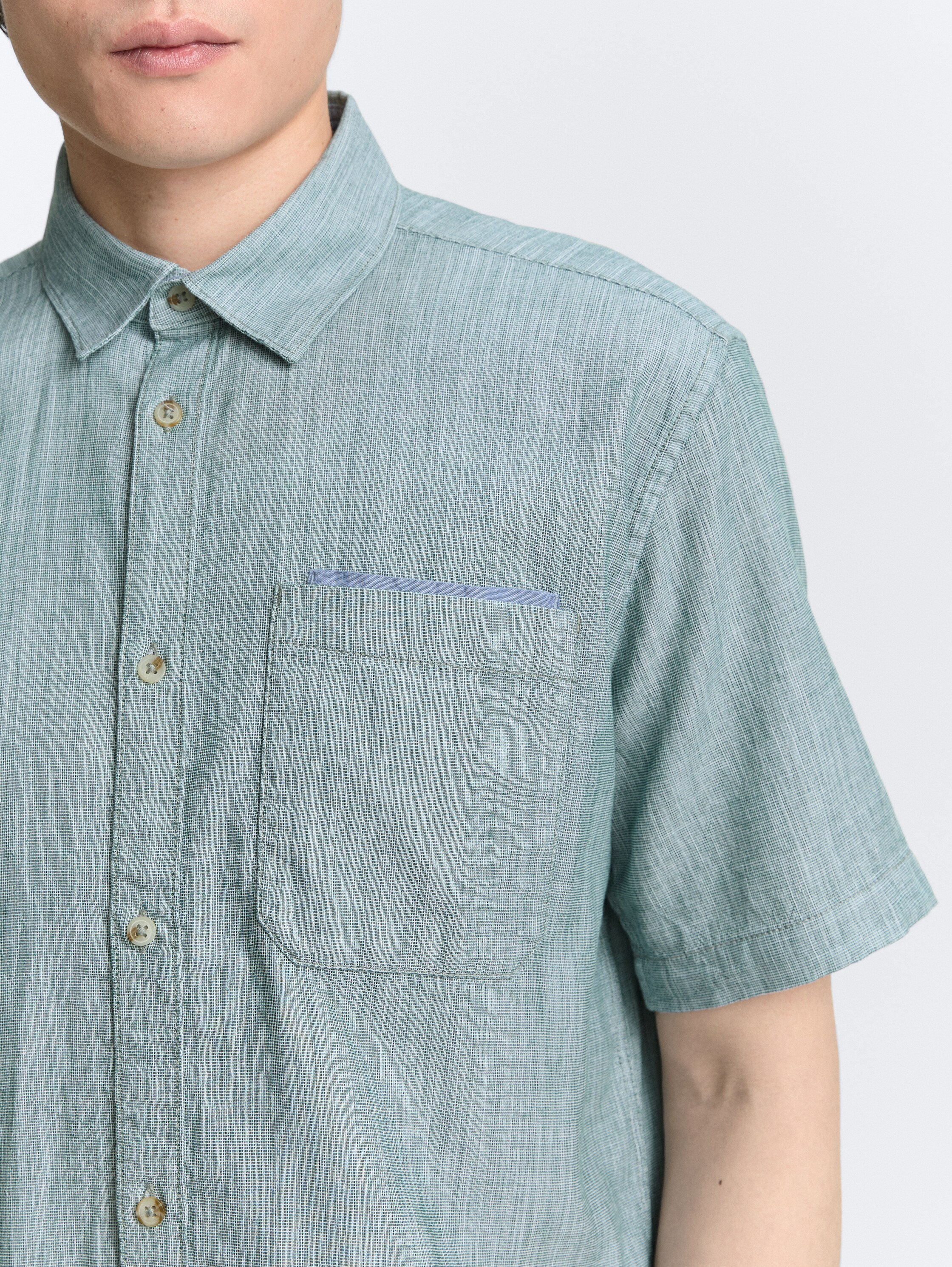 Regular Fit Kurzarmhemd aus Baumwolle - green_slub_structure - 