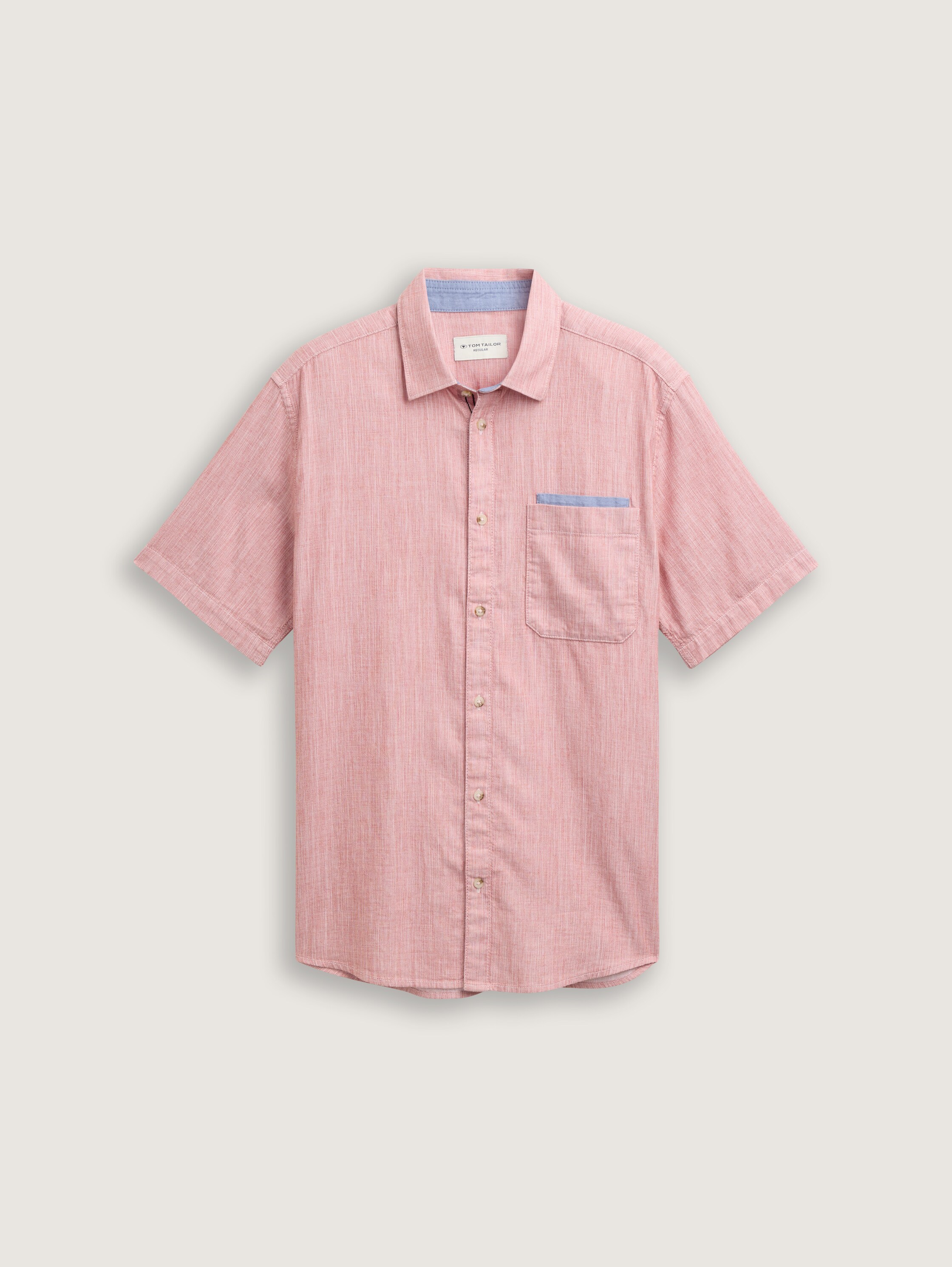 Regular Fit Kurzarmhemd aus Baumwolle - velvet_red_slub_structure - 