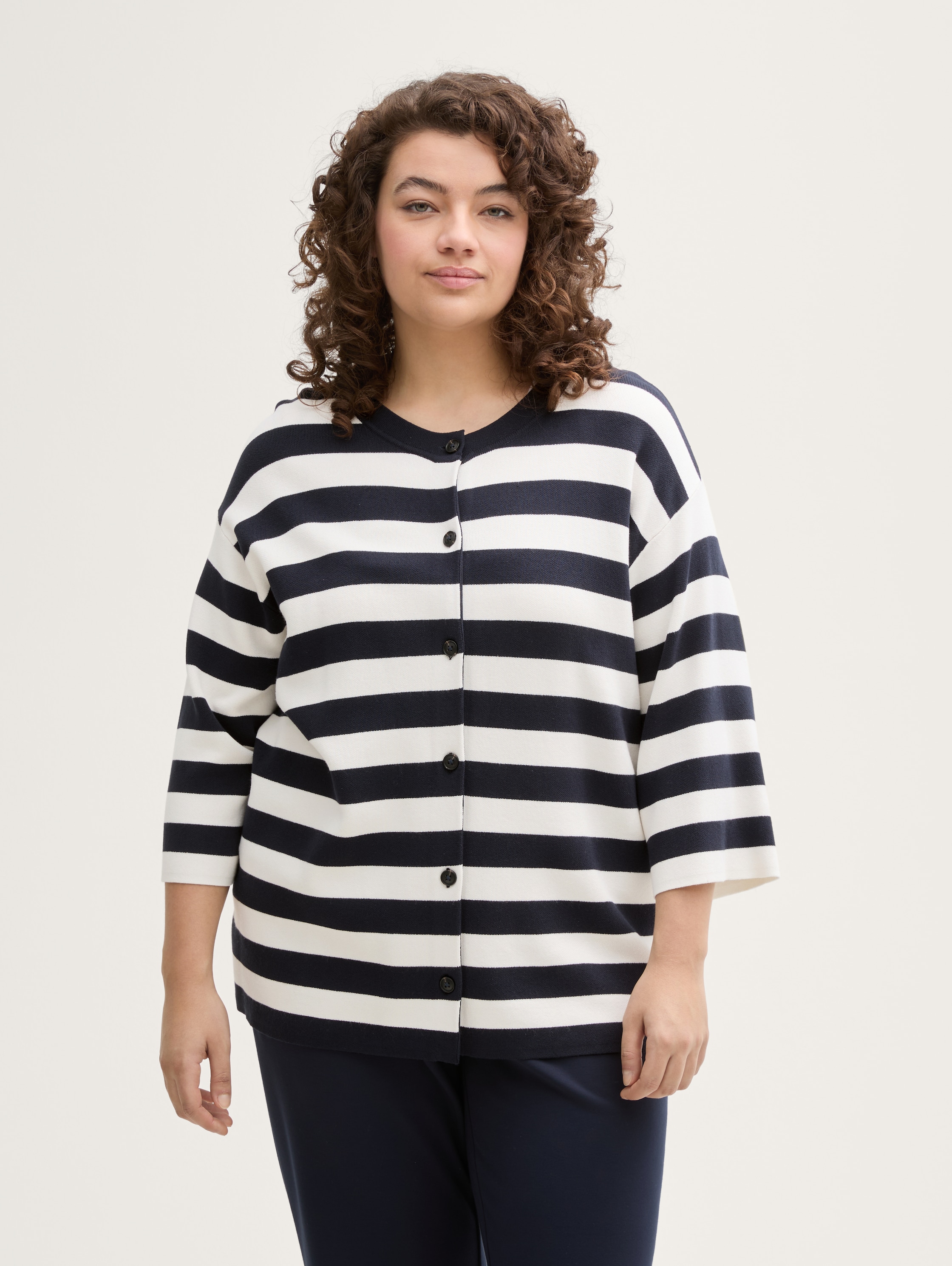 Plus Size - Cardigan mit Streifenmuster - navy_offwhite_block_stripe - 