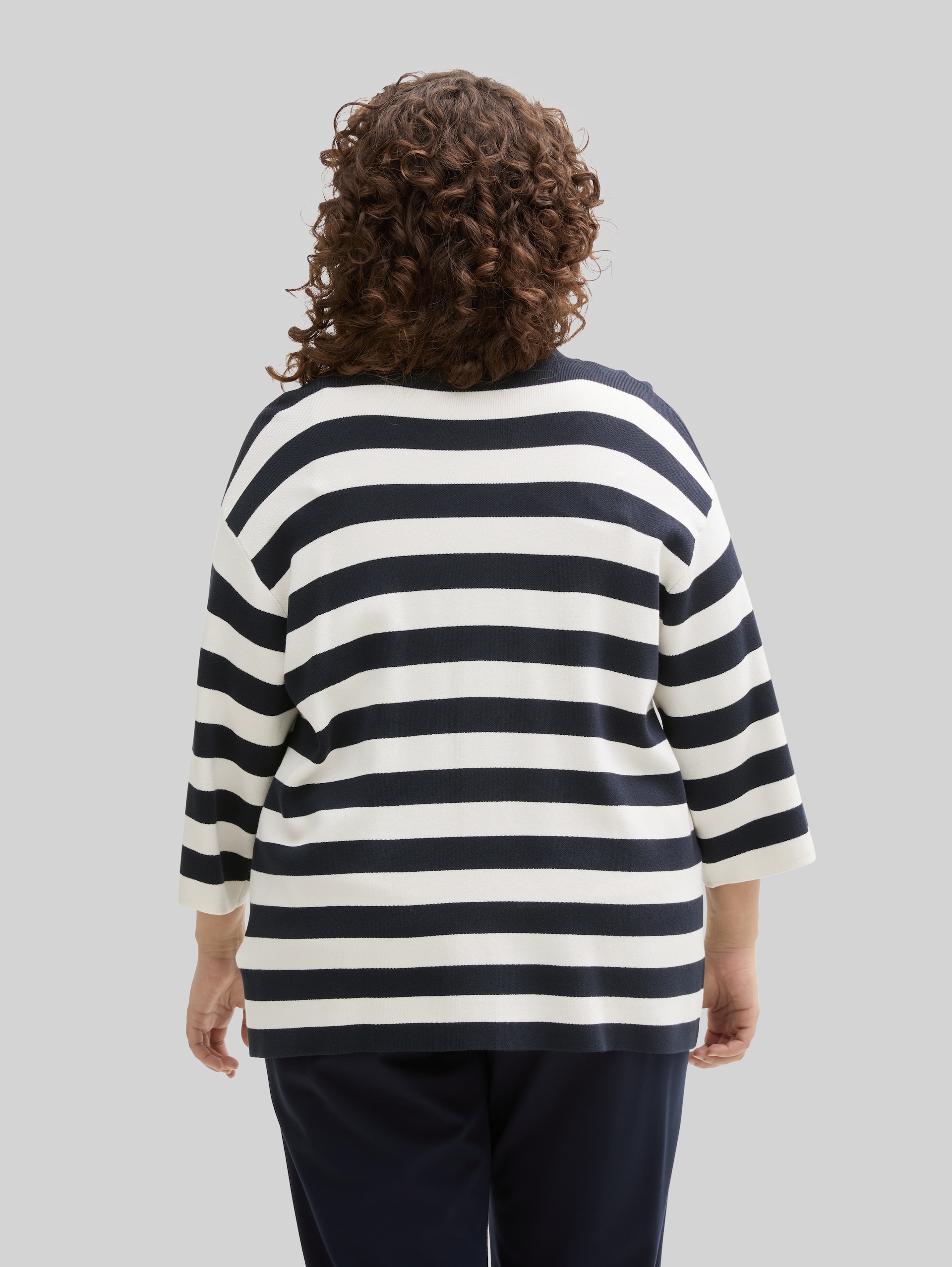 Plus Size - Cardigan mit Streifenmuster - navy offwhite block stripe