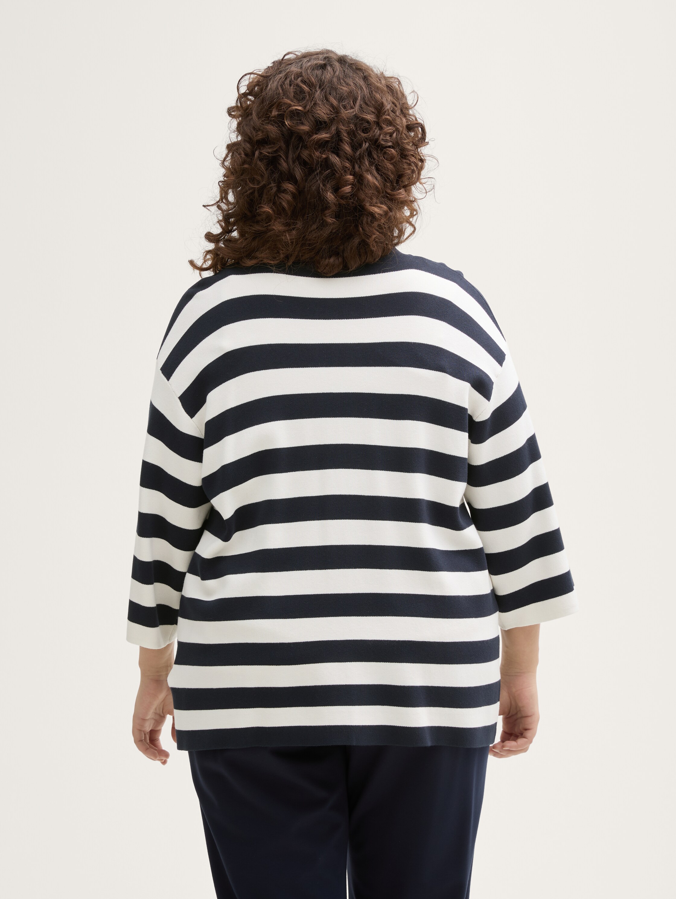 Plus Size - Cardigan mit Streifenmuster - navy_offwhite_block_stripe - 