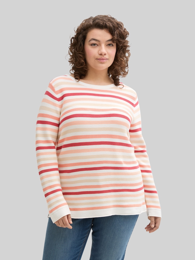 Plus Size - Strickpullover mit Bio-Baumwolle von Women Plus Size, peachy knit stripe design