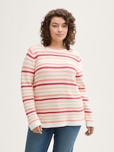 Plus - Gebreide trui met biologisch katoen - peachy knit stripe design - Nek model vooraanzicht