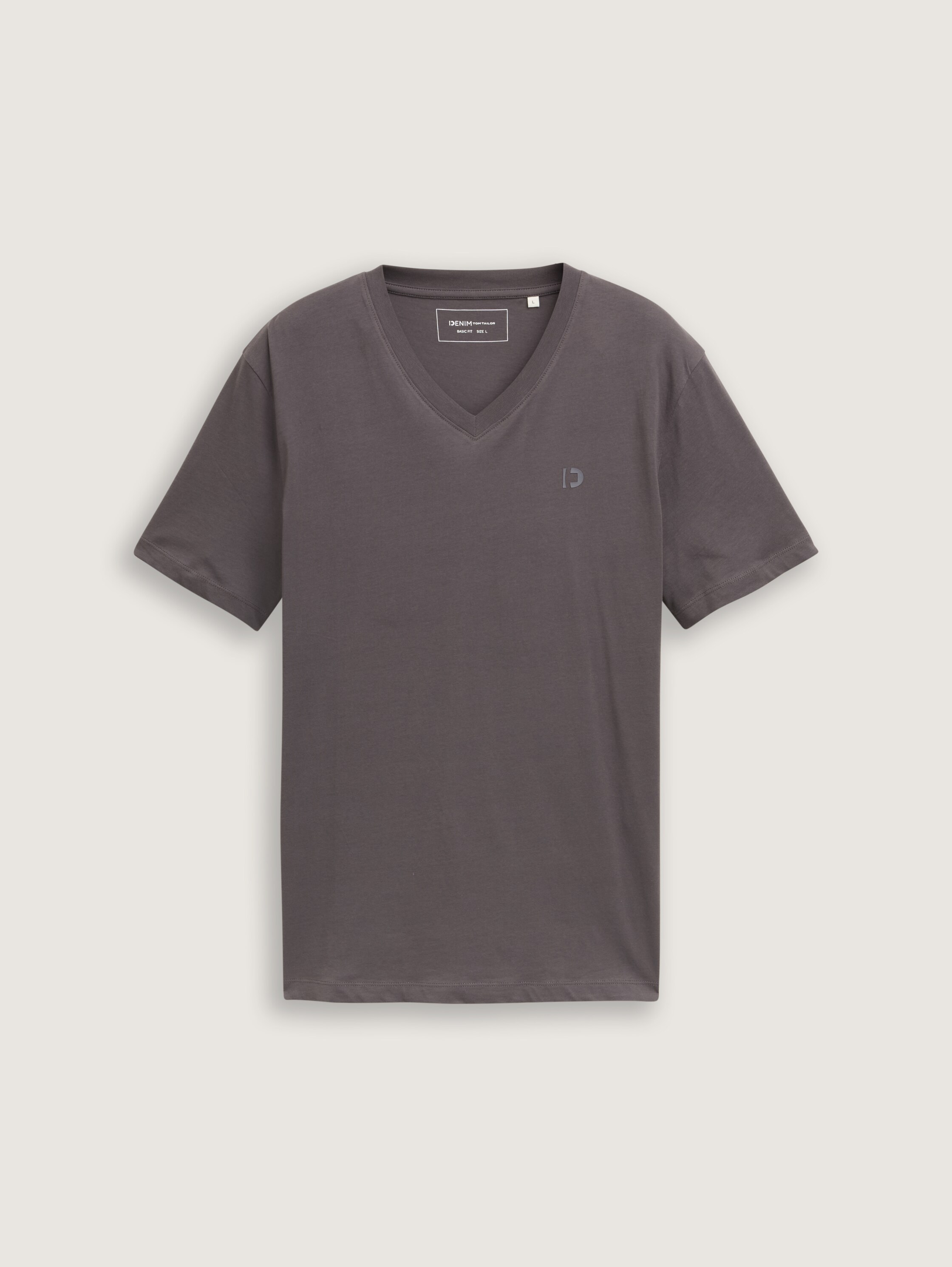 Basic T-Shirt mit V-Ausschnitt - pavement_grey - 