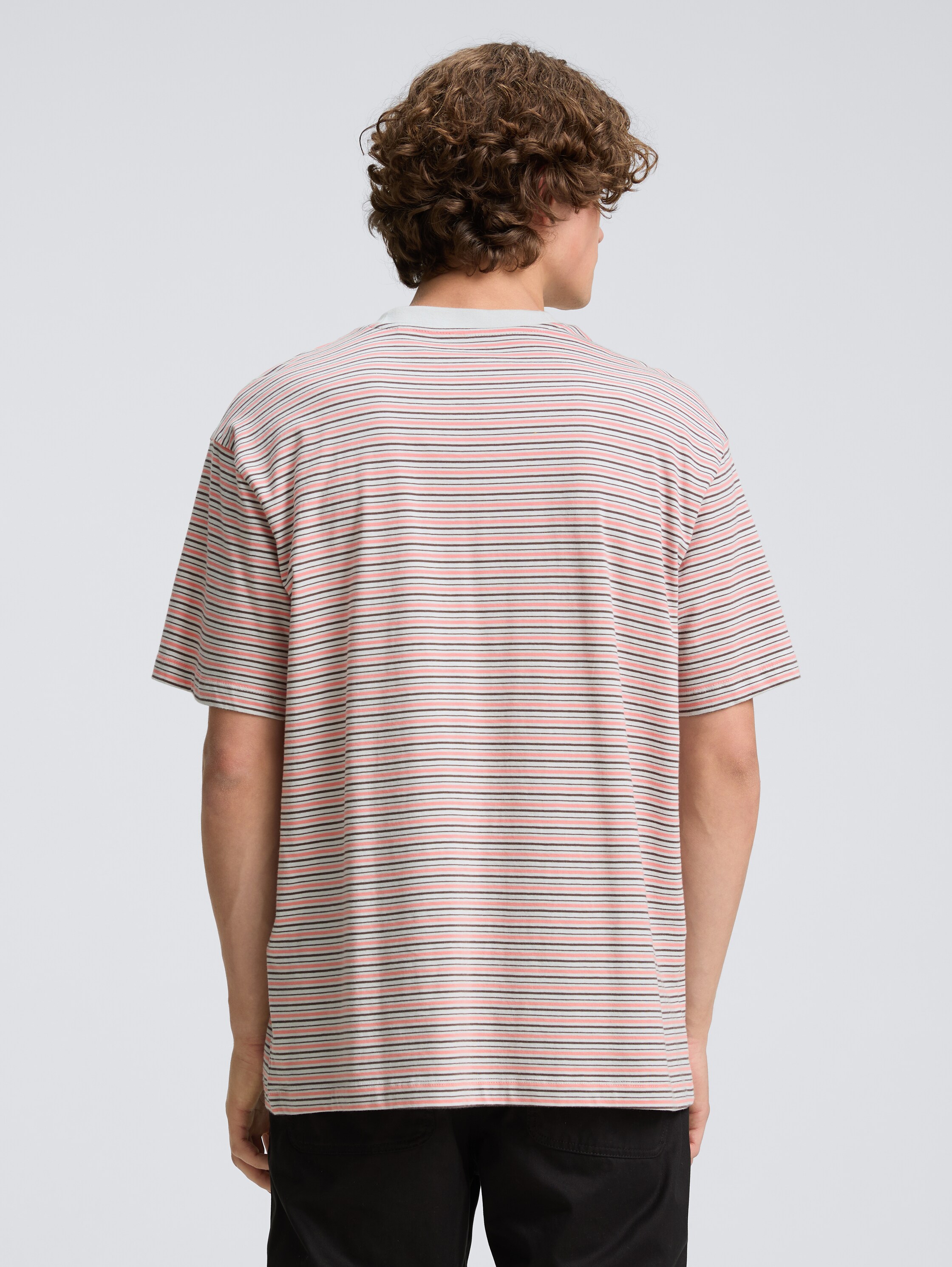 Relaxed Fit T-Shirt mit Streifenmuster - grey_rose_yd_fine_stripe - 
