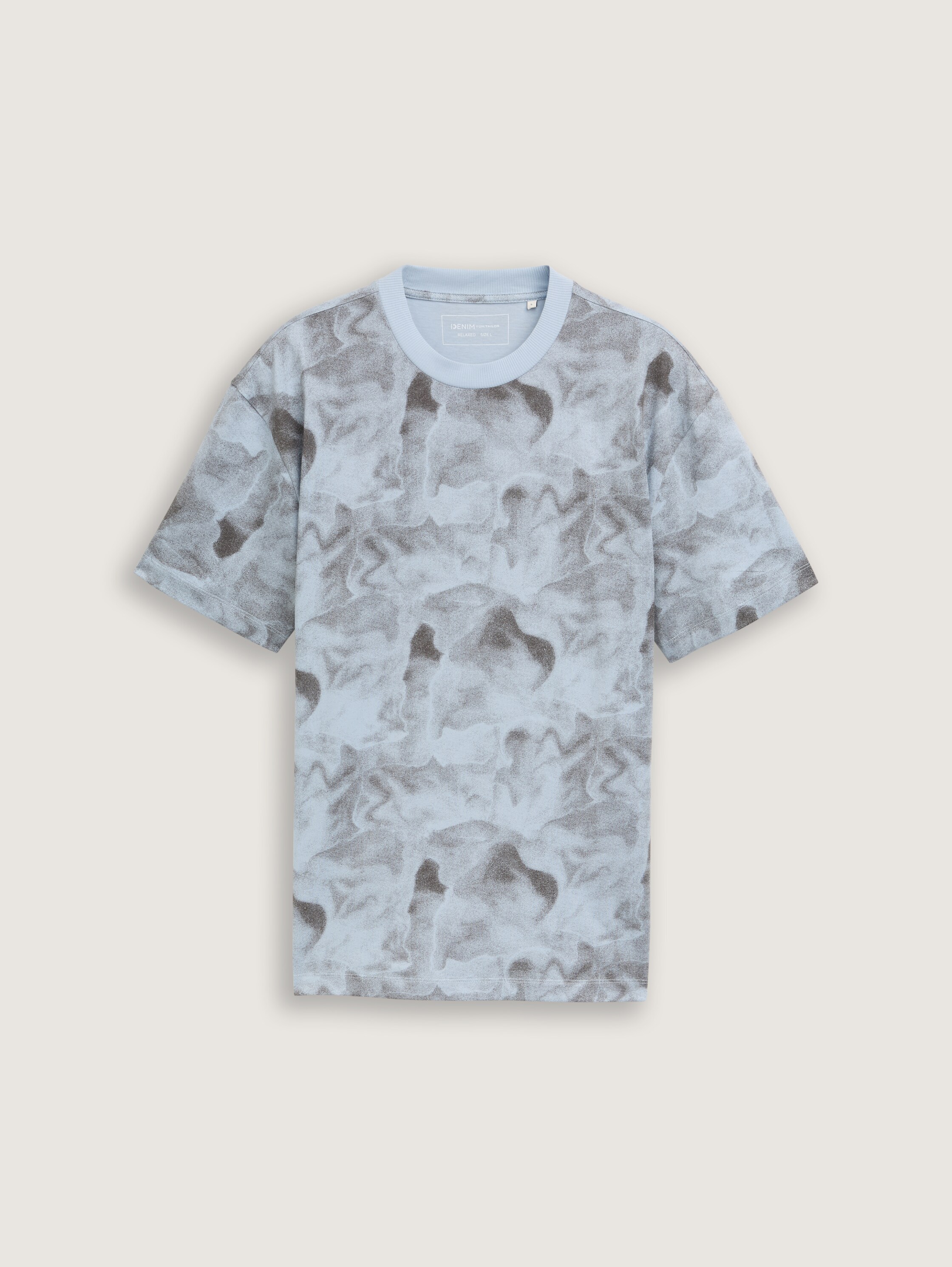 Relaxed Fit T-Shirt mit Allover-Print - light_blue_grey_watery_print - 
