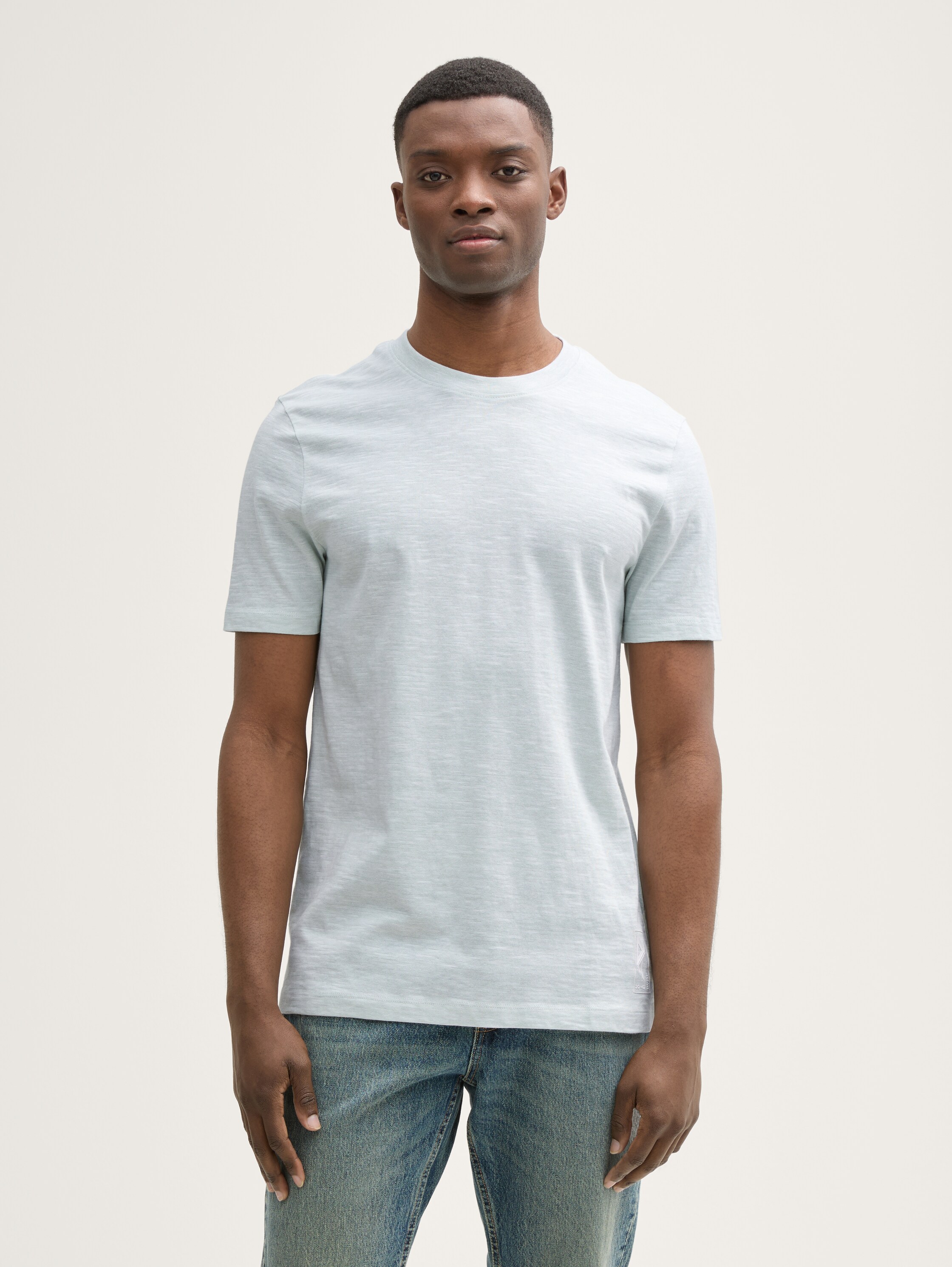Basic T-Shirt in Melange-Optik - fresh_mint_green - 