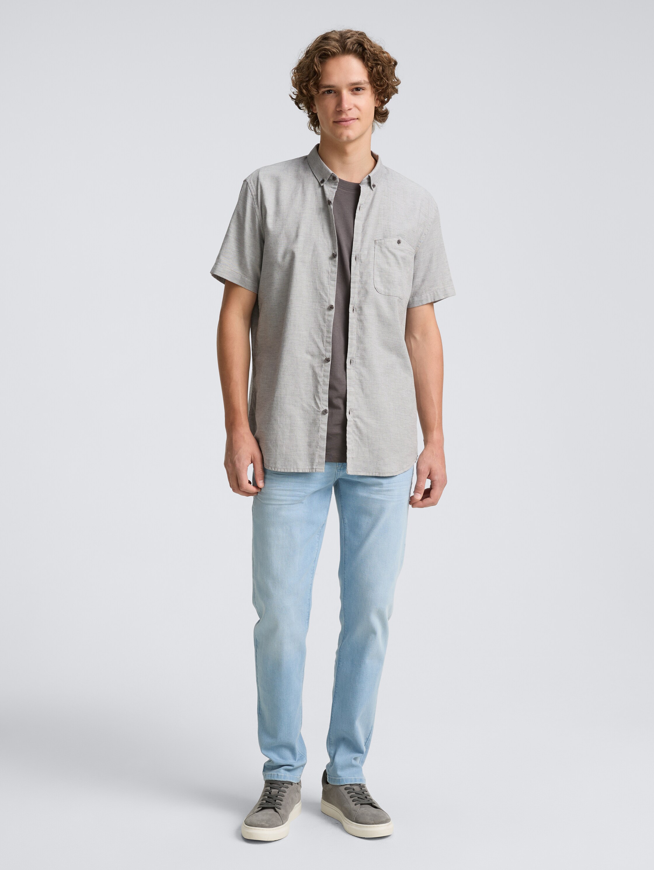 Regular Fit Kurzarmhemd mit Brusttasche - chalk_grey_structure - 