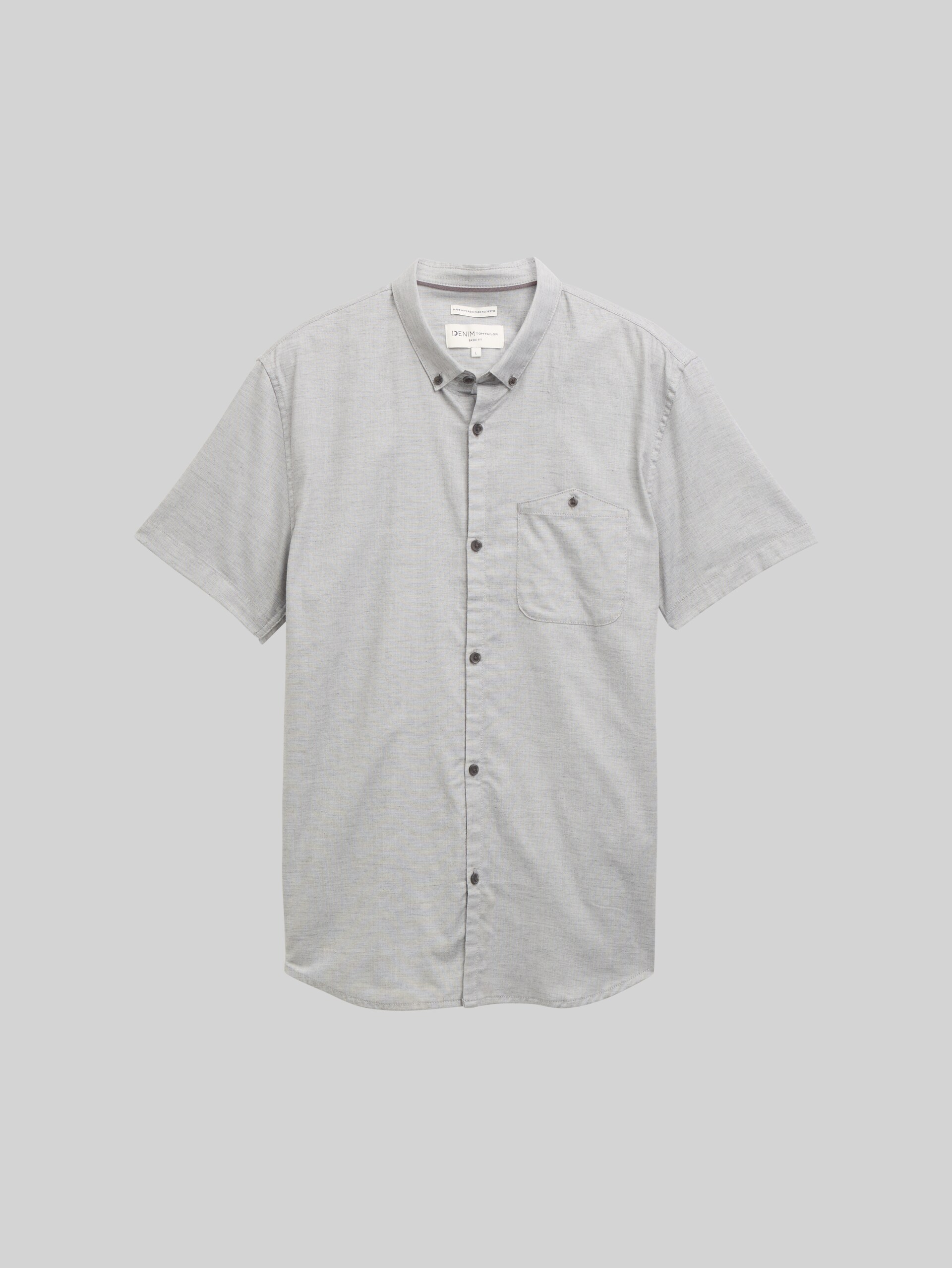 Regular fit short sleeve shirt with breast pocket - chalk grey structure - Front product view