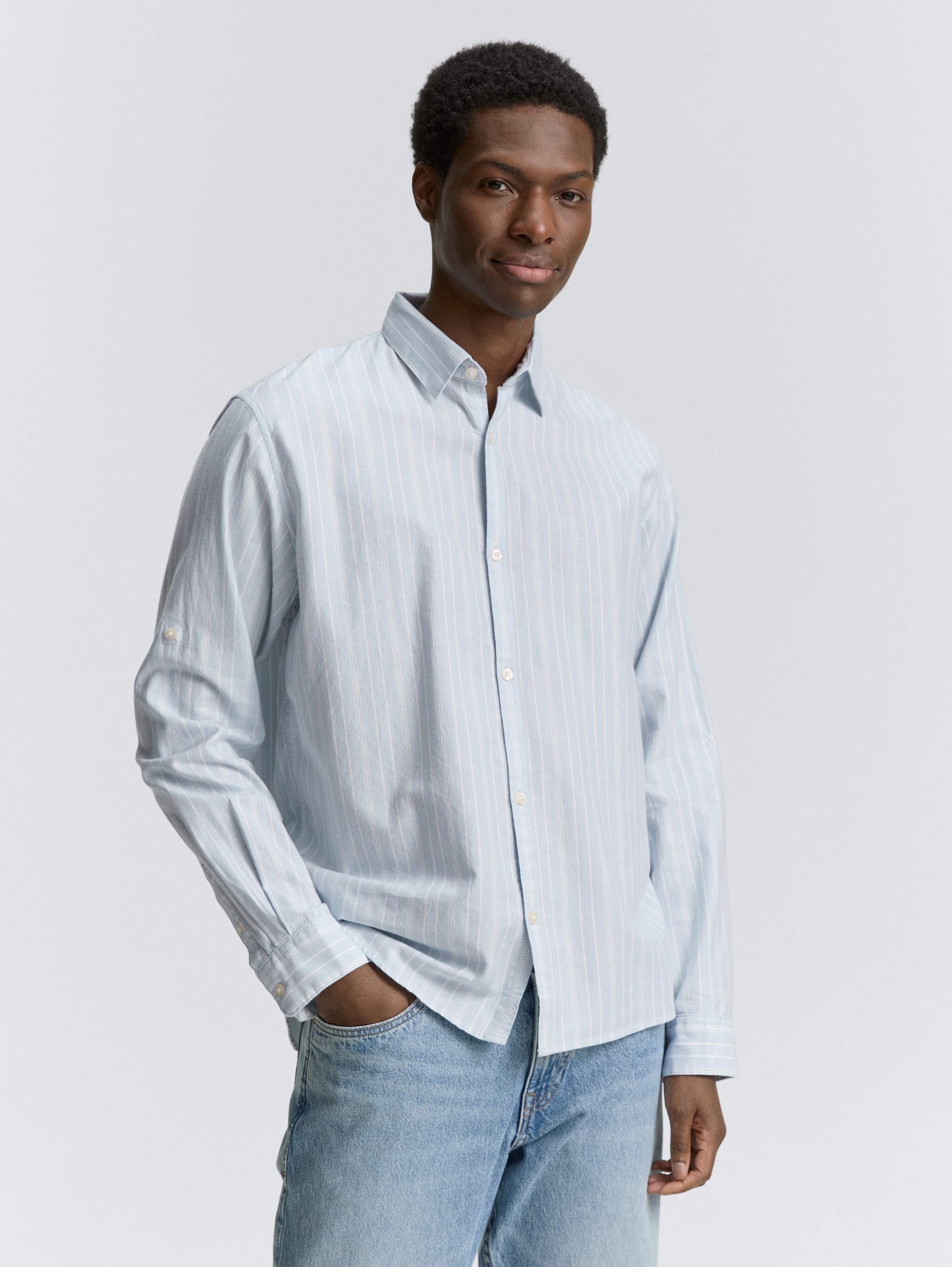 Relaxed Fit Hemd mit Turn-up-Funktion - light_blue_stripe_1 - 