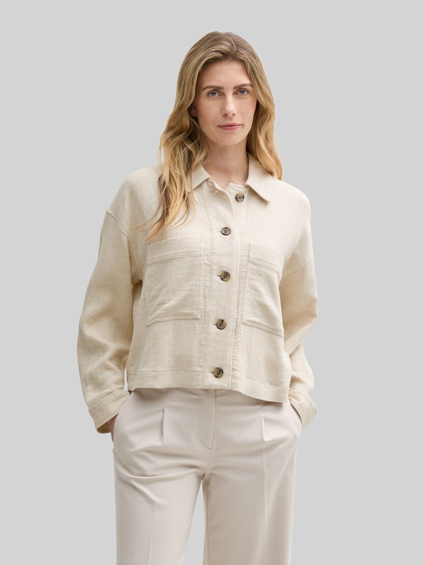 Oversized jas met linnen door Women, champagne