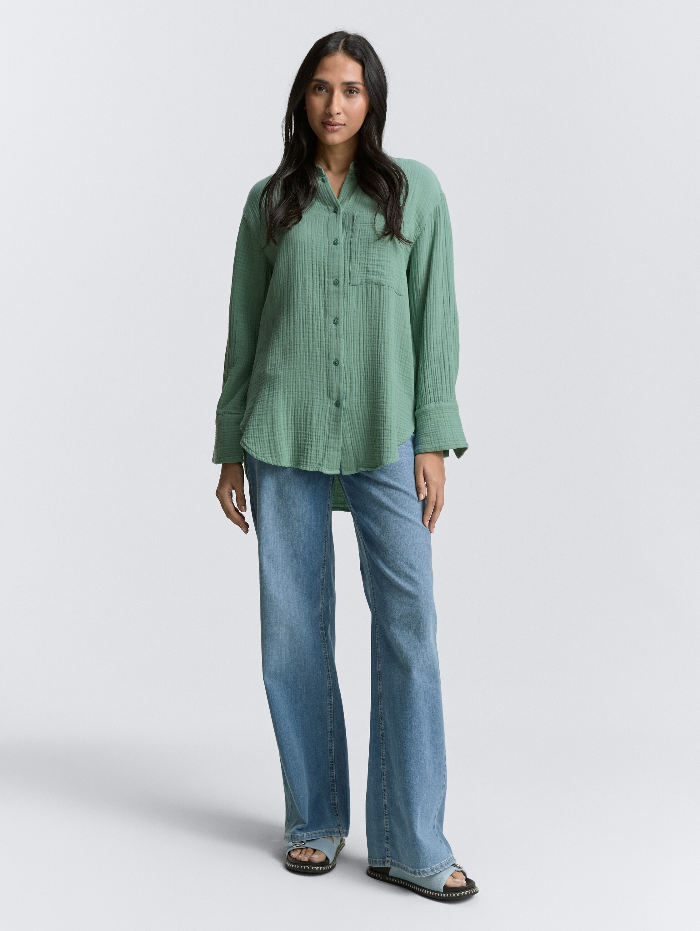 Oversize Musselin Hemdbluse - faded_green - 
