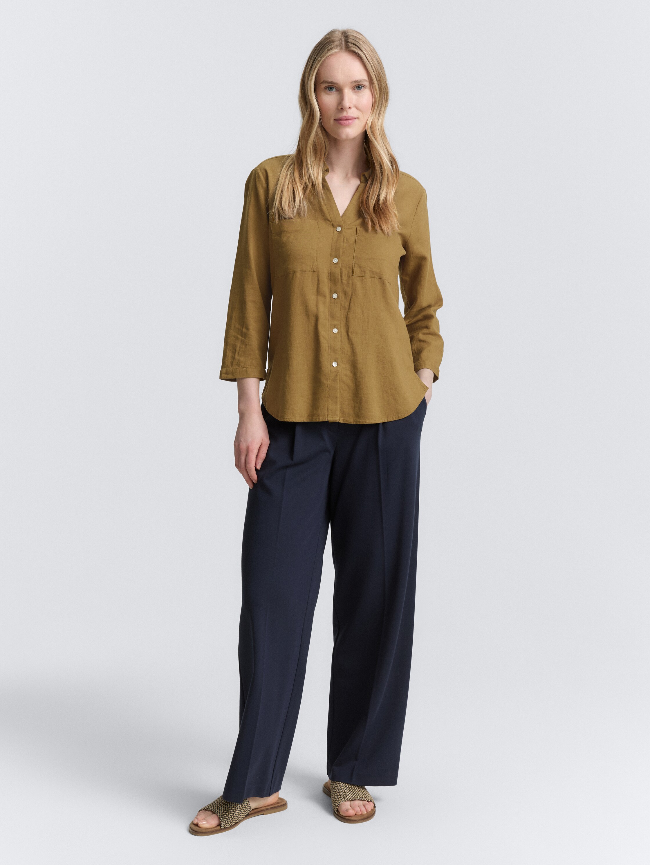 Hemdbluse mit Leinenanteil - nutria_olive - 