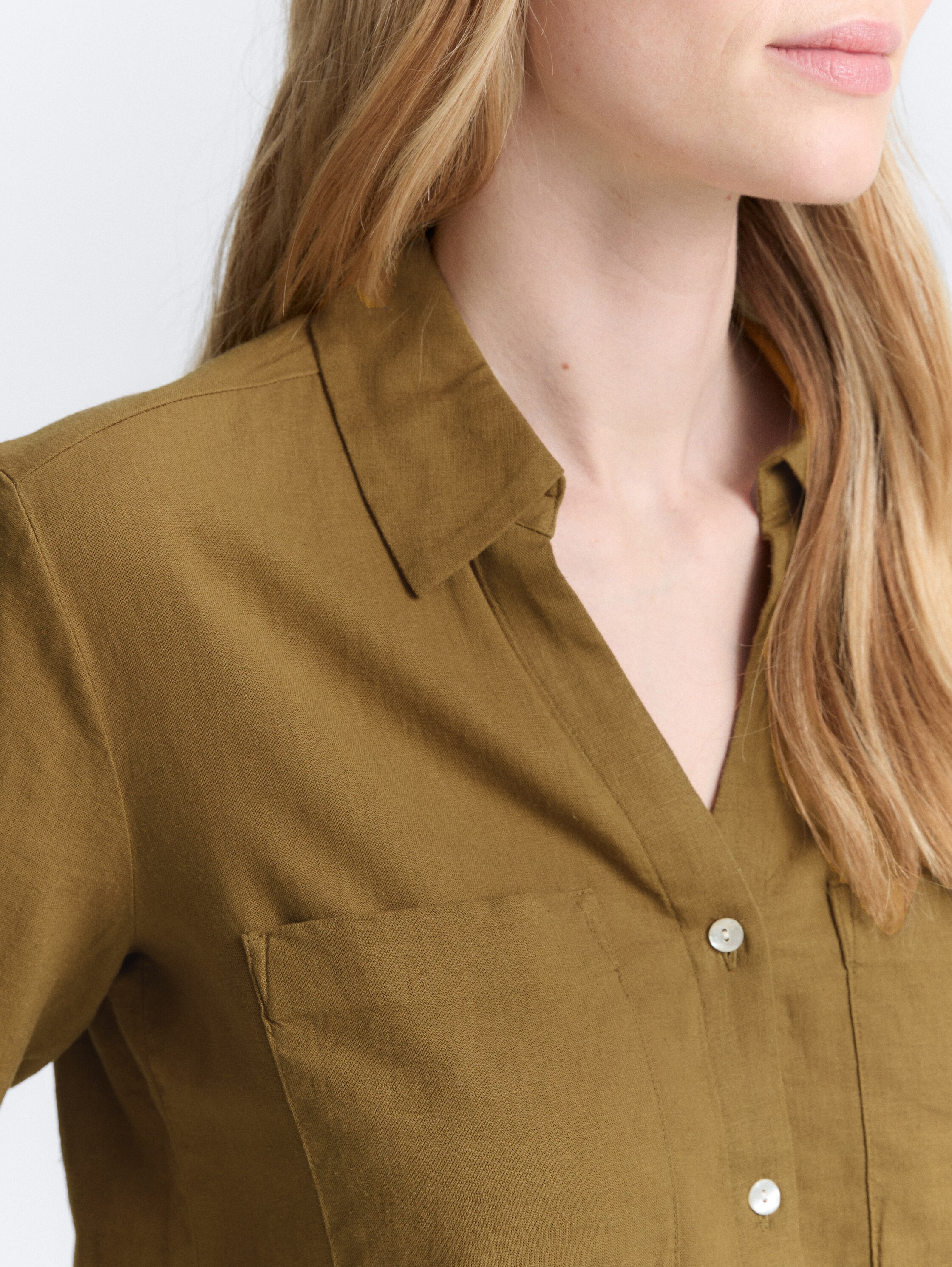 Hemdbluse mit Leinenanteil - nutria_olive - 