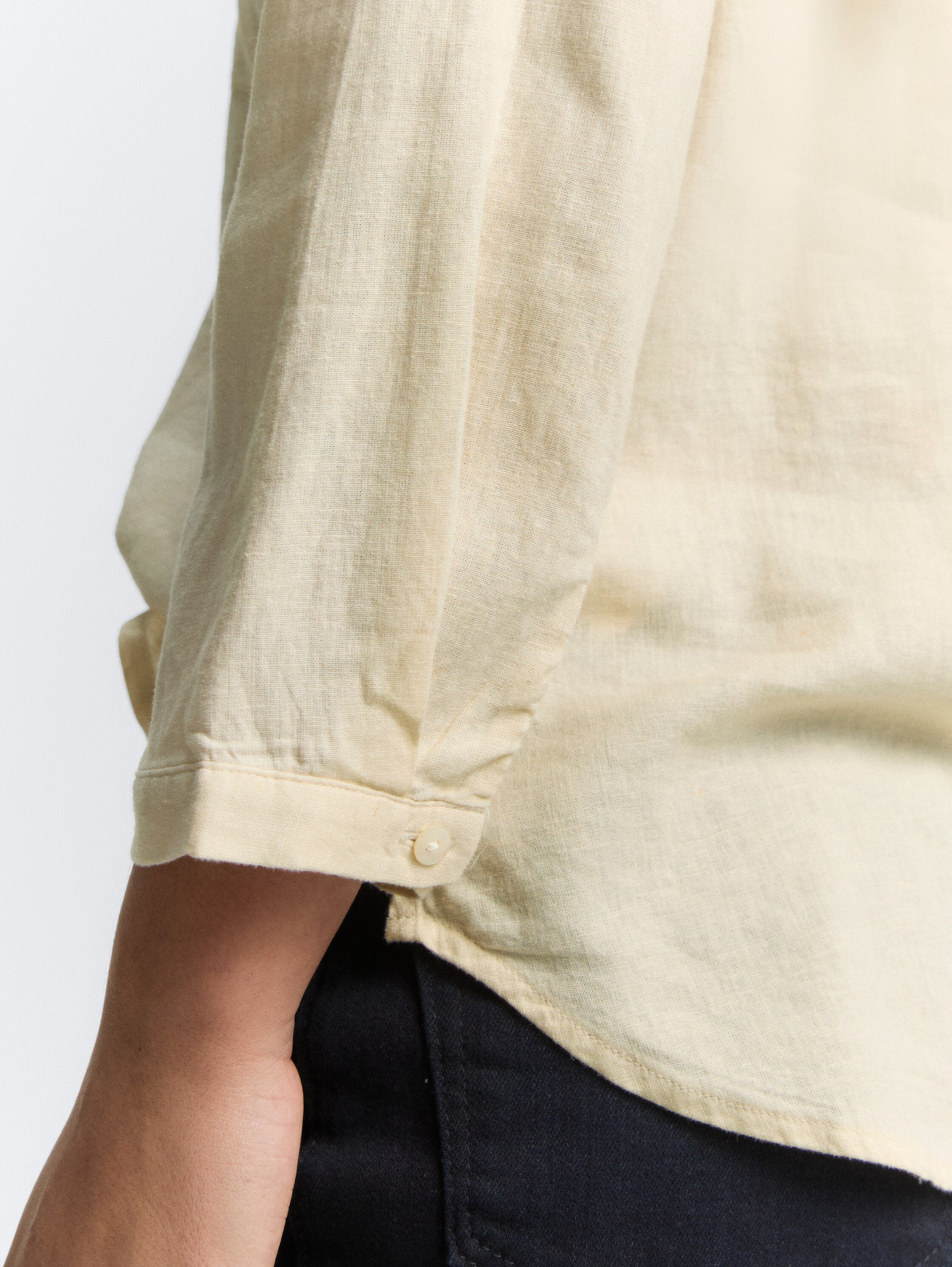 Hemdbluse mit Leinenanteil - champagne - 