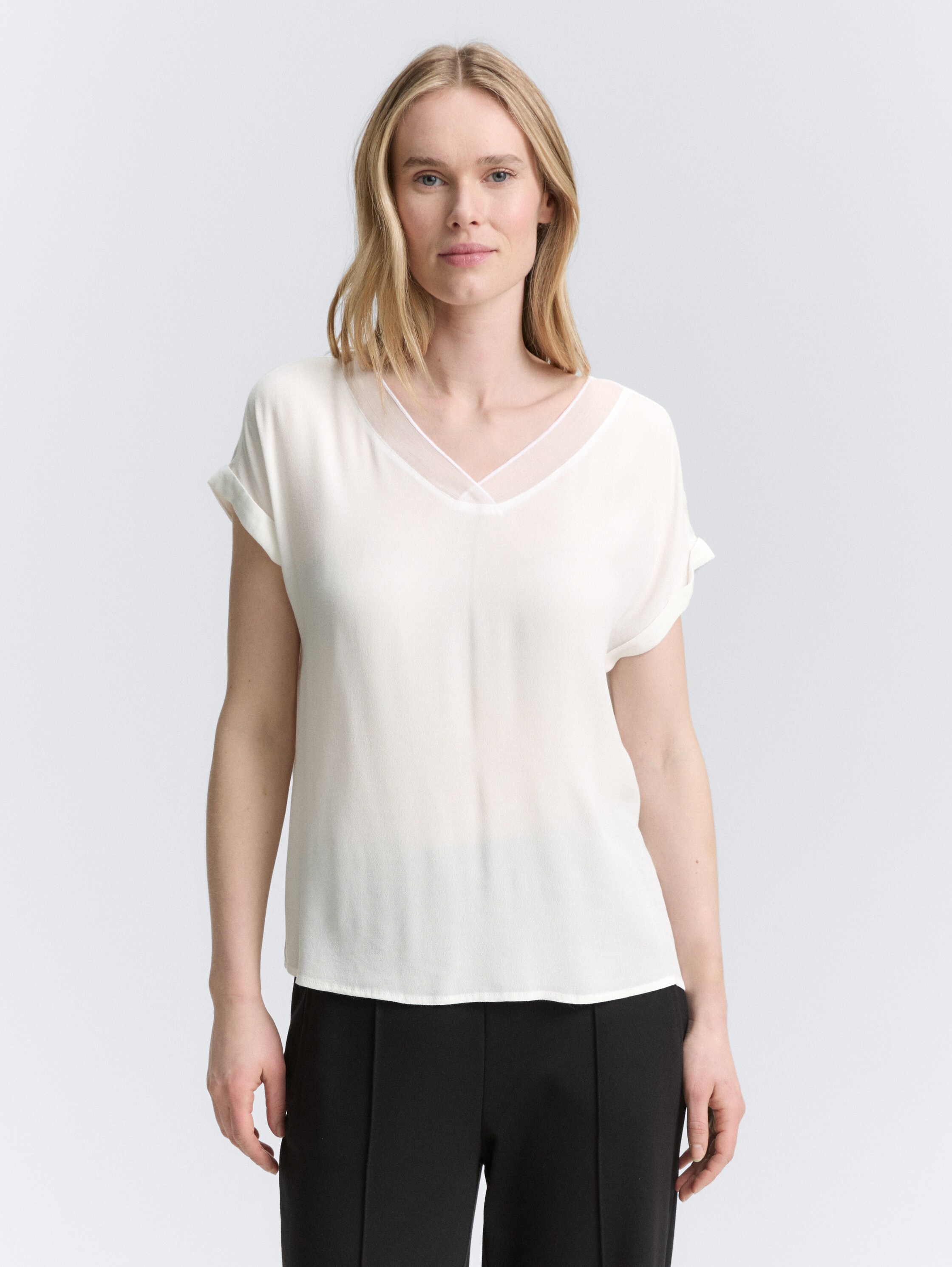 Loose Fit Bluse mit V-Ausschnitt - whisper_white - 