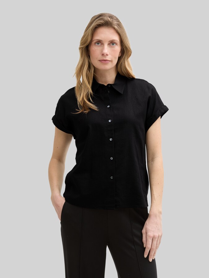 Blouse ample avec partie en lin par Women, deep black