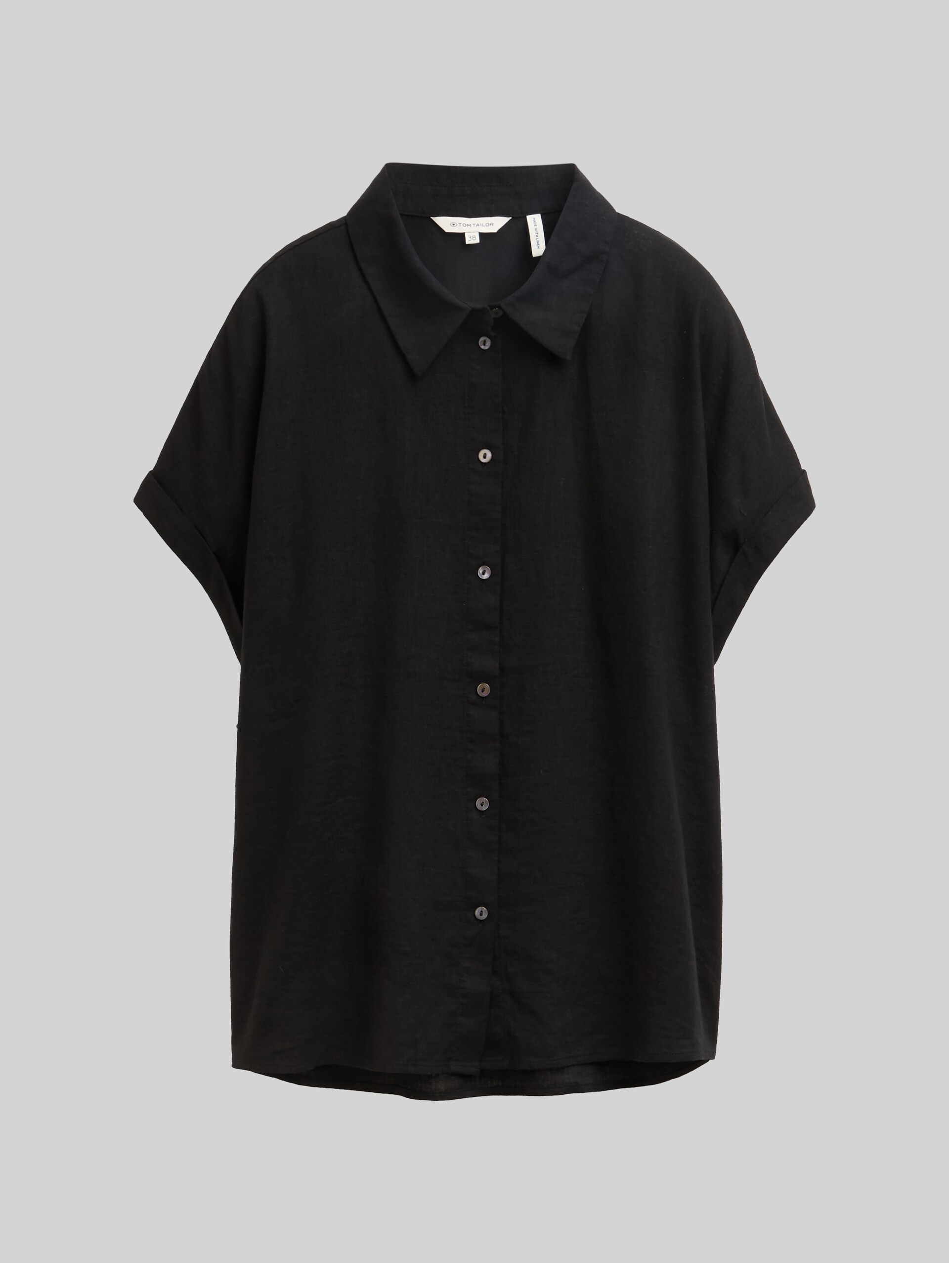 Blouse ample avec partie en lin - deep black - Vue de face du produit
