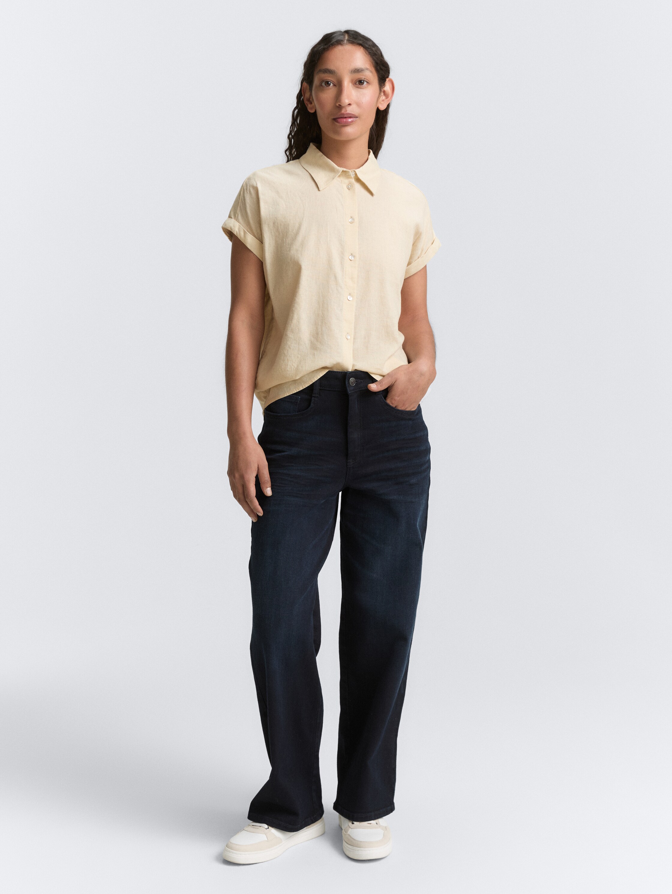 Loose Fit Bluse mit Leinenanteil - champagne - 