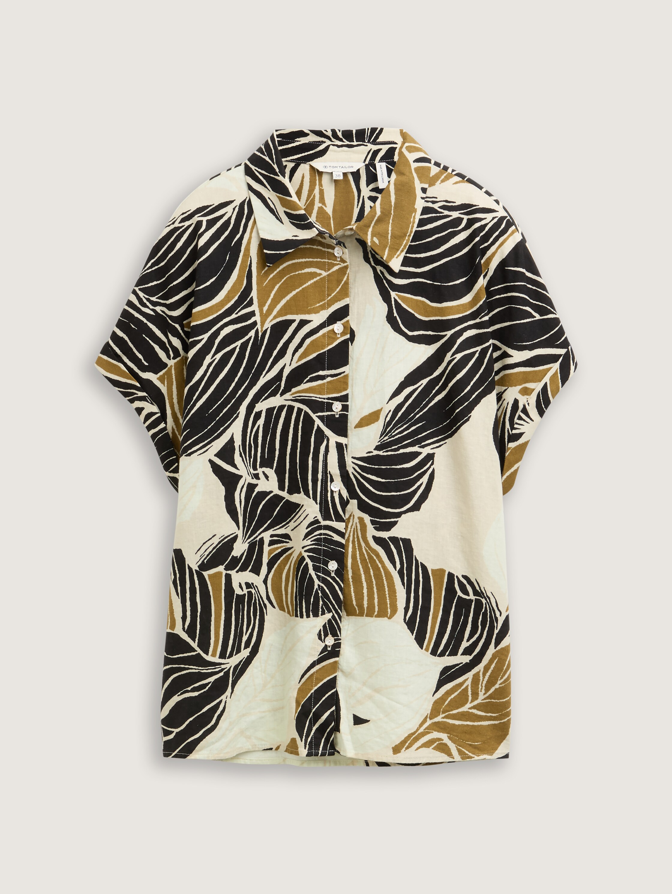 Loose Fit Bluse mit Leinenanteil - neutral_cut_leaves_design - 