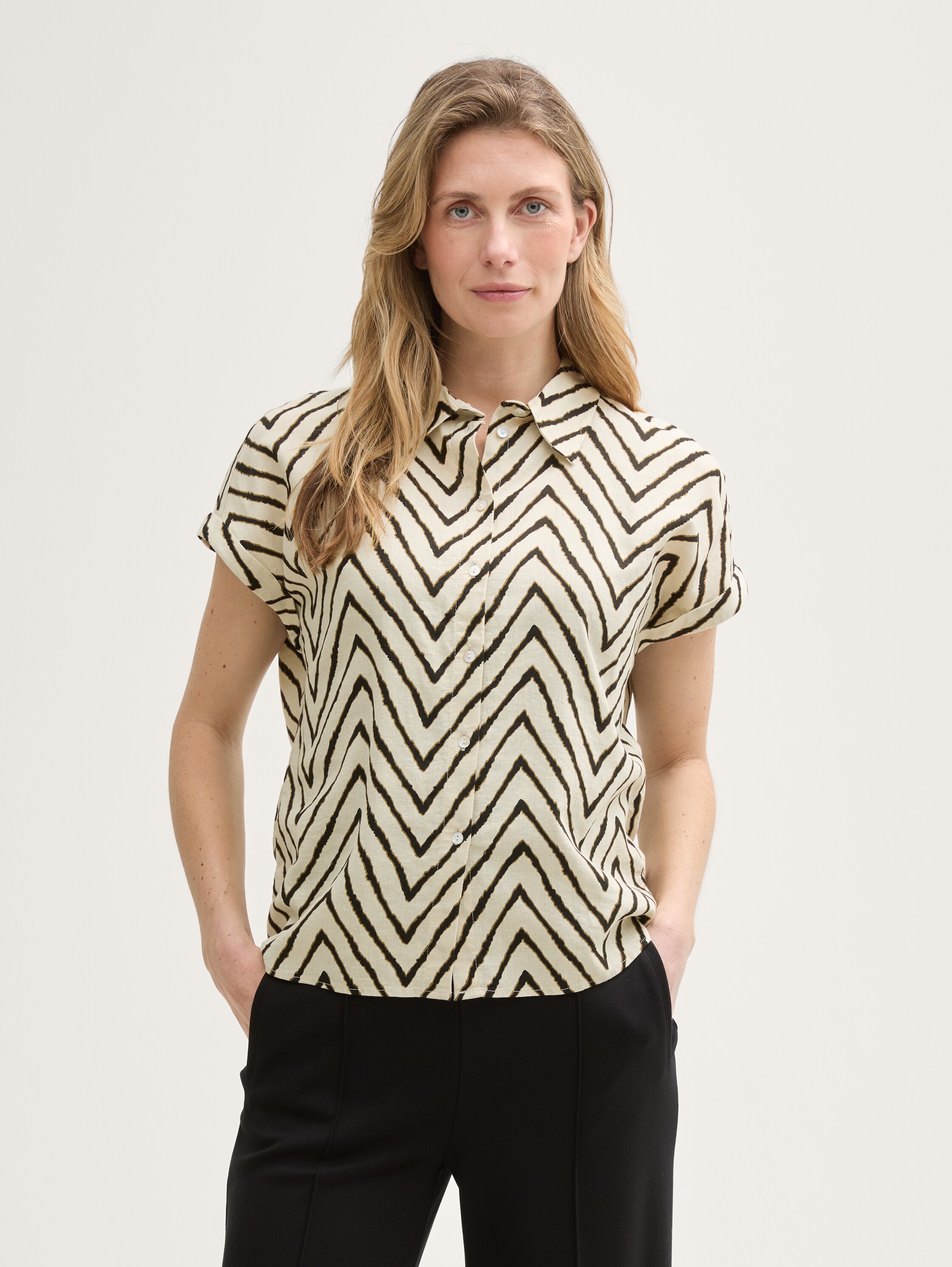 Loose Fit Bluse mit Leinenanteil - natural_zig_zag_design - 