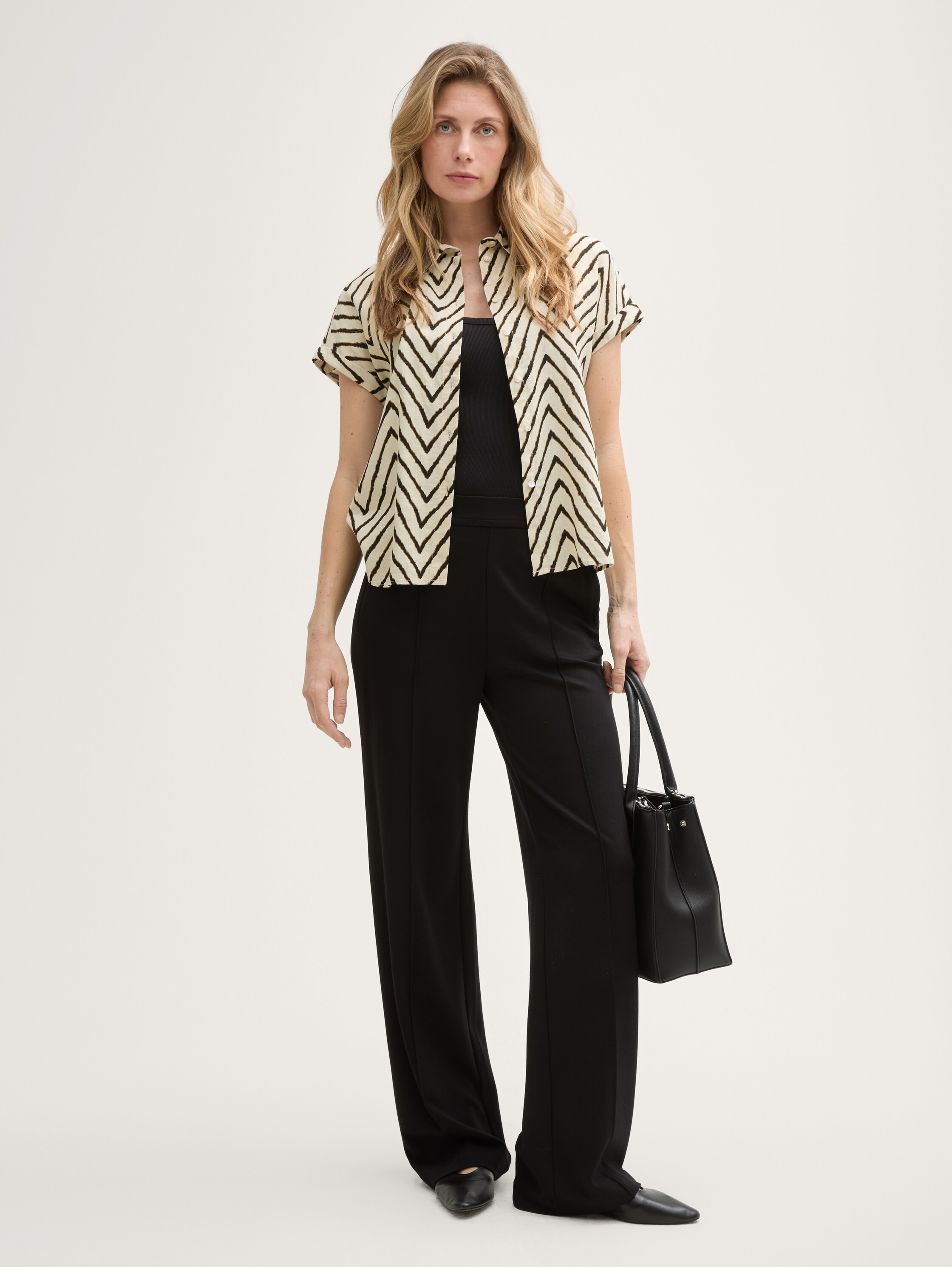 Loose Fit Bluse mit Leinenanteil - natural_zig_zag_design - 