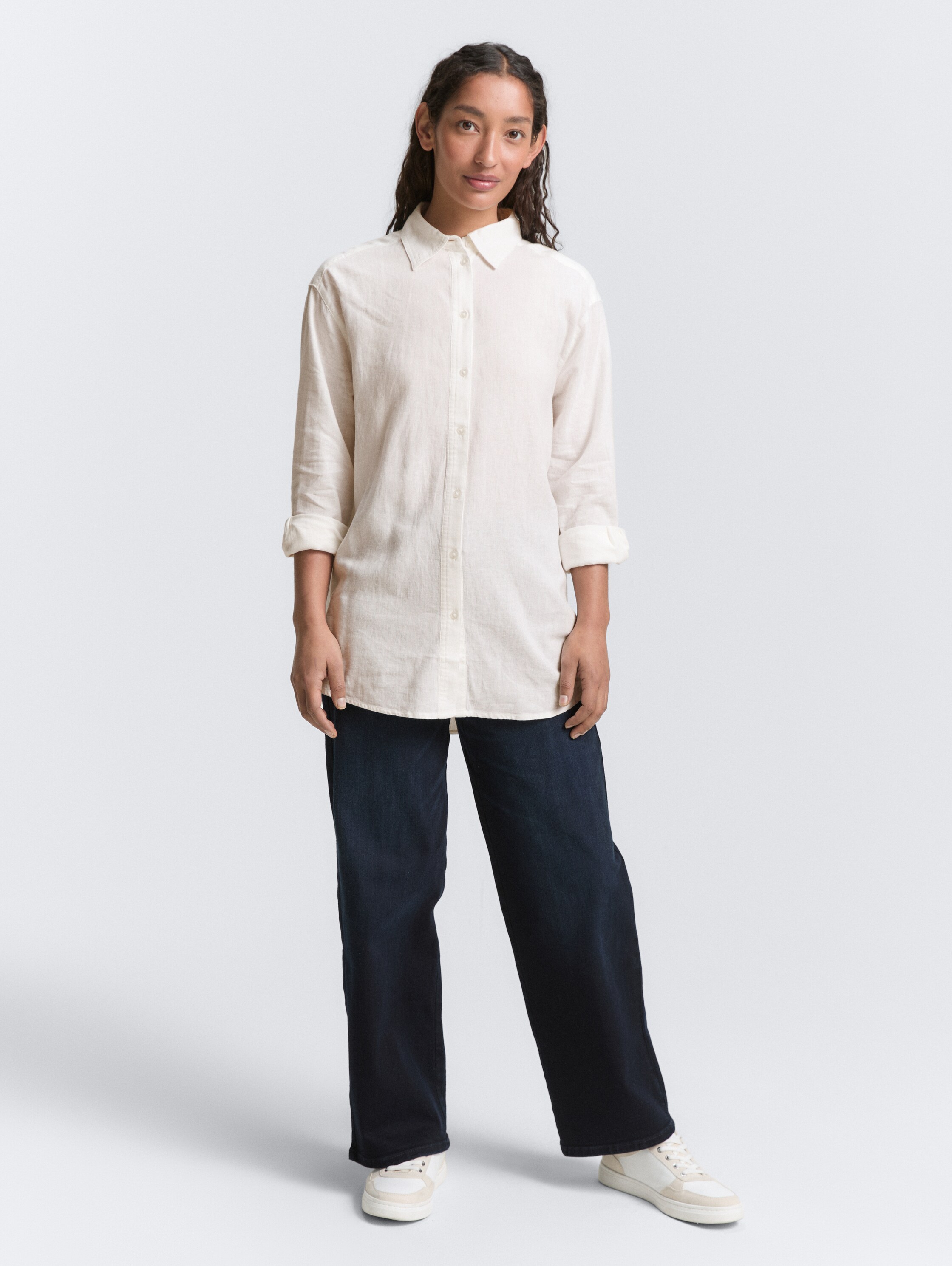 Oversize Bluse mit Leinenanteil - whisper_white - 