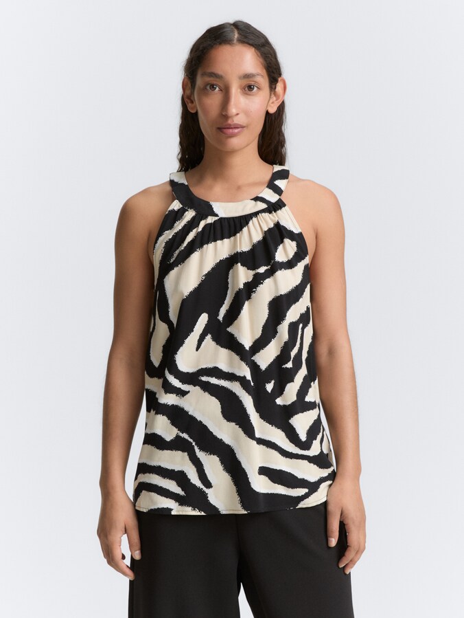 Blousetop met halternek door Women, abstract beige zebra
