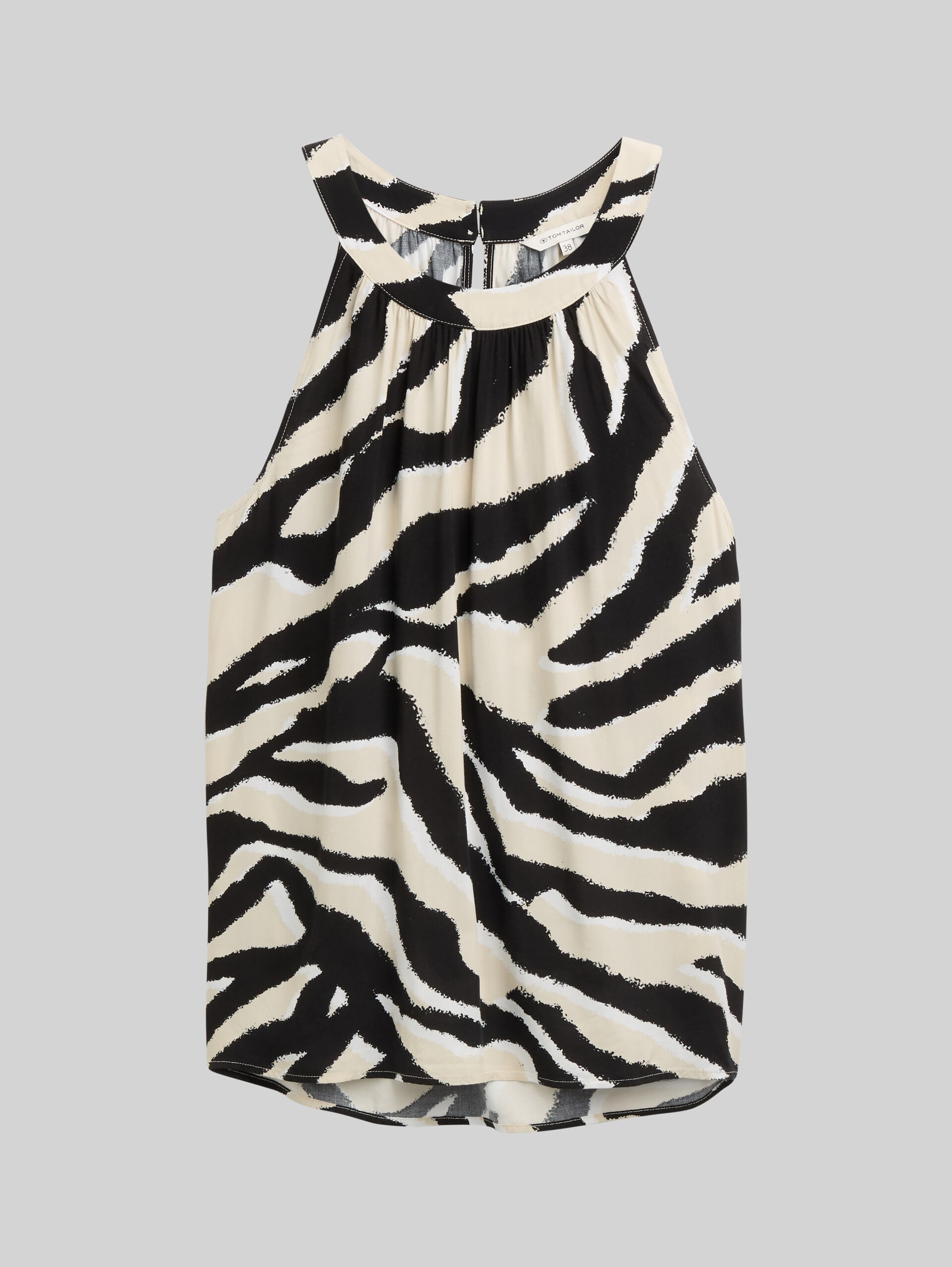Neckholder Blusentop - abstract beige zebra - Vorder-Produkt-Ansicht