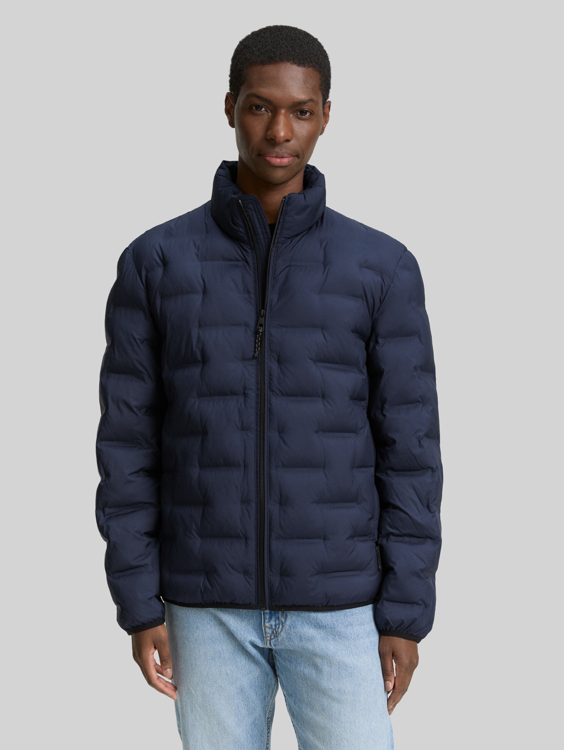 Lightweight quilted jacket with a stand-up collar - sky captain blue - Model front view