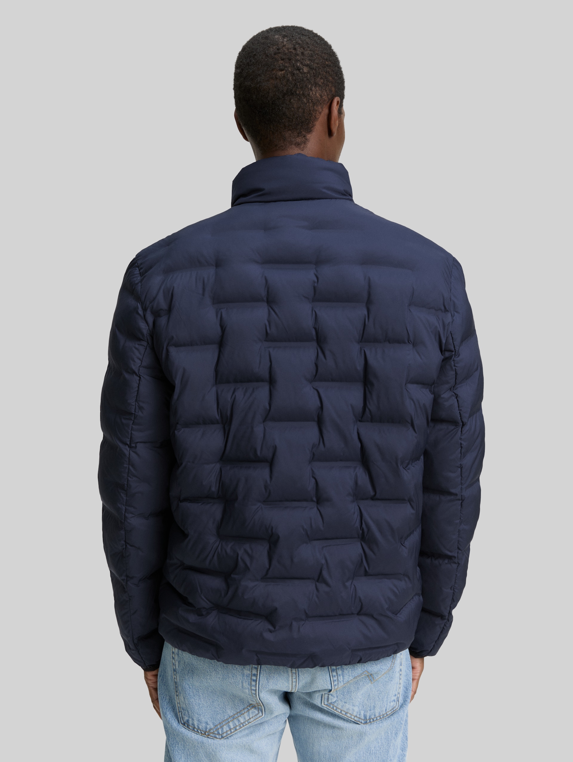 Lightweight quilted jacket with a stand-up collar - sky captain blue - Model-back view