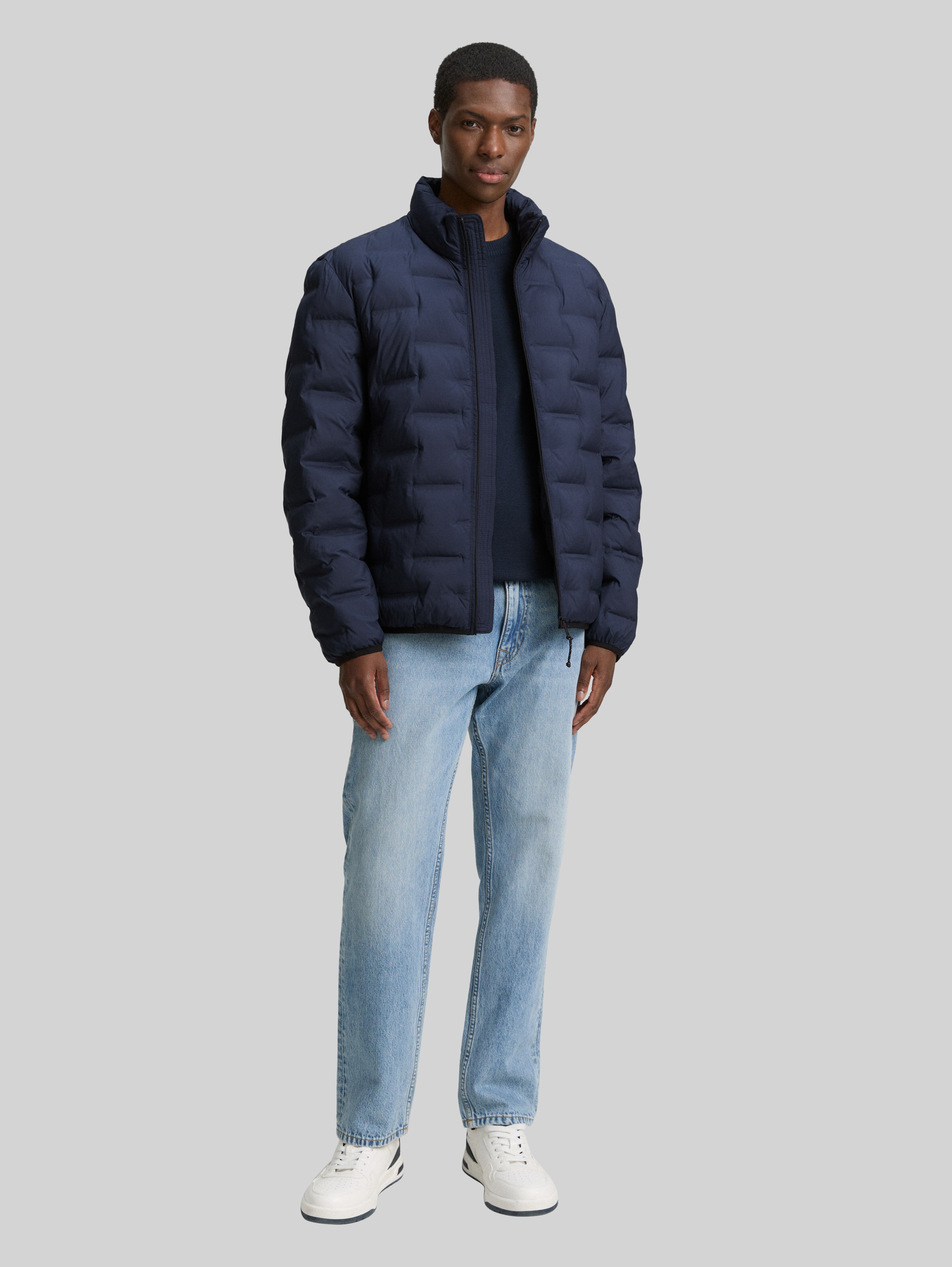 Lightweight quilted jacket with a stand-up collar in blue by Tom
