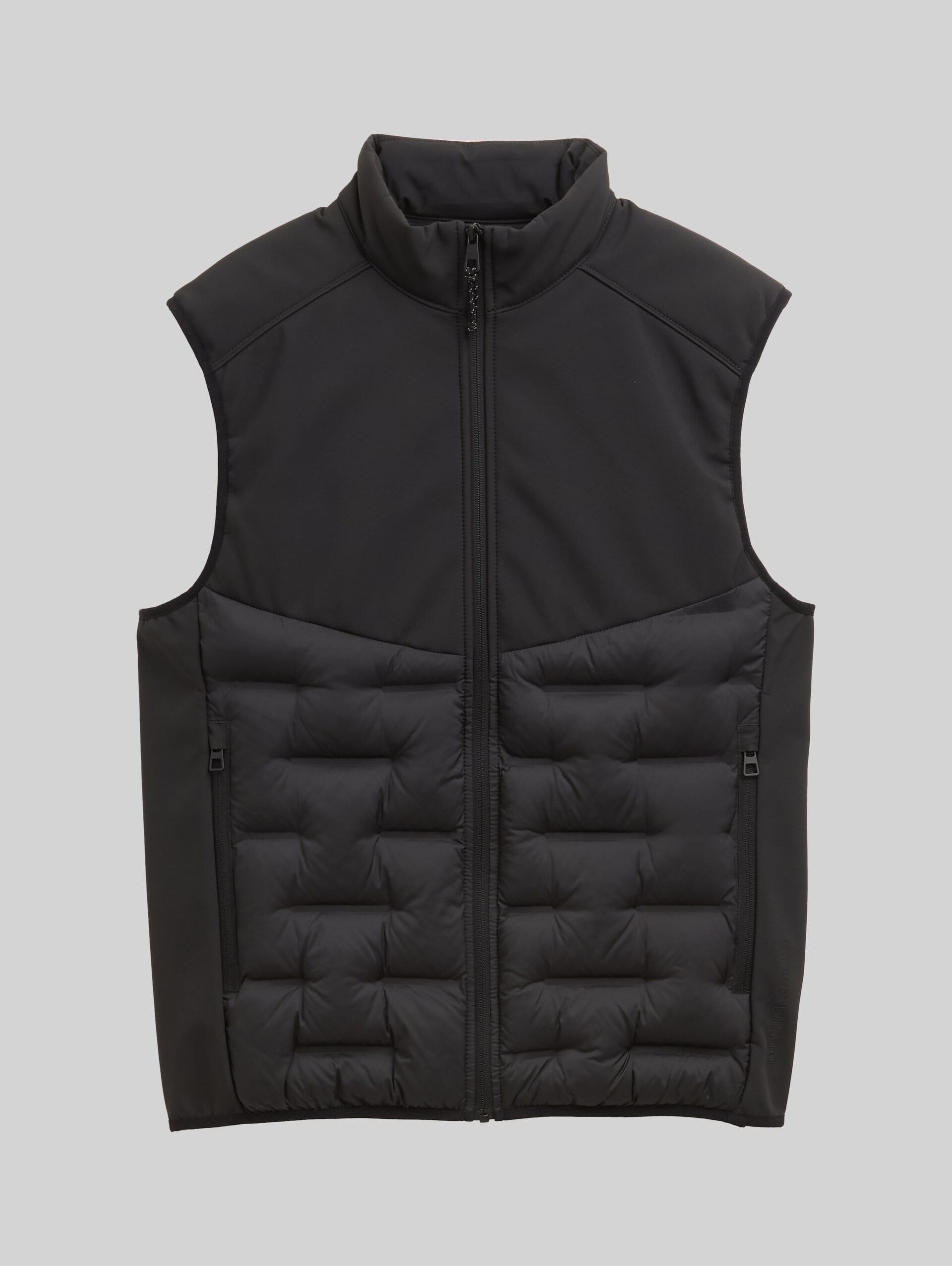 Hybrid quilted waistcoat with stand-up collar - Black - Front product view