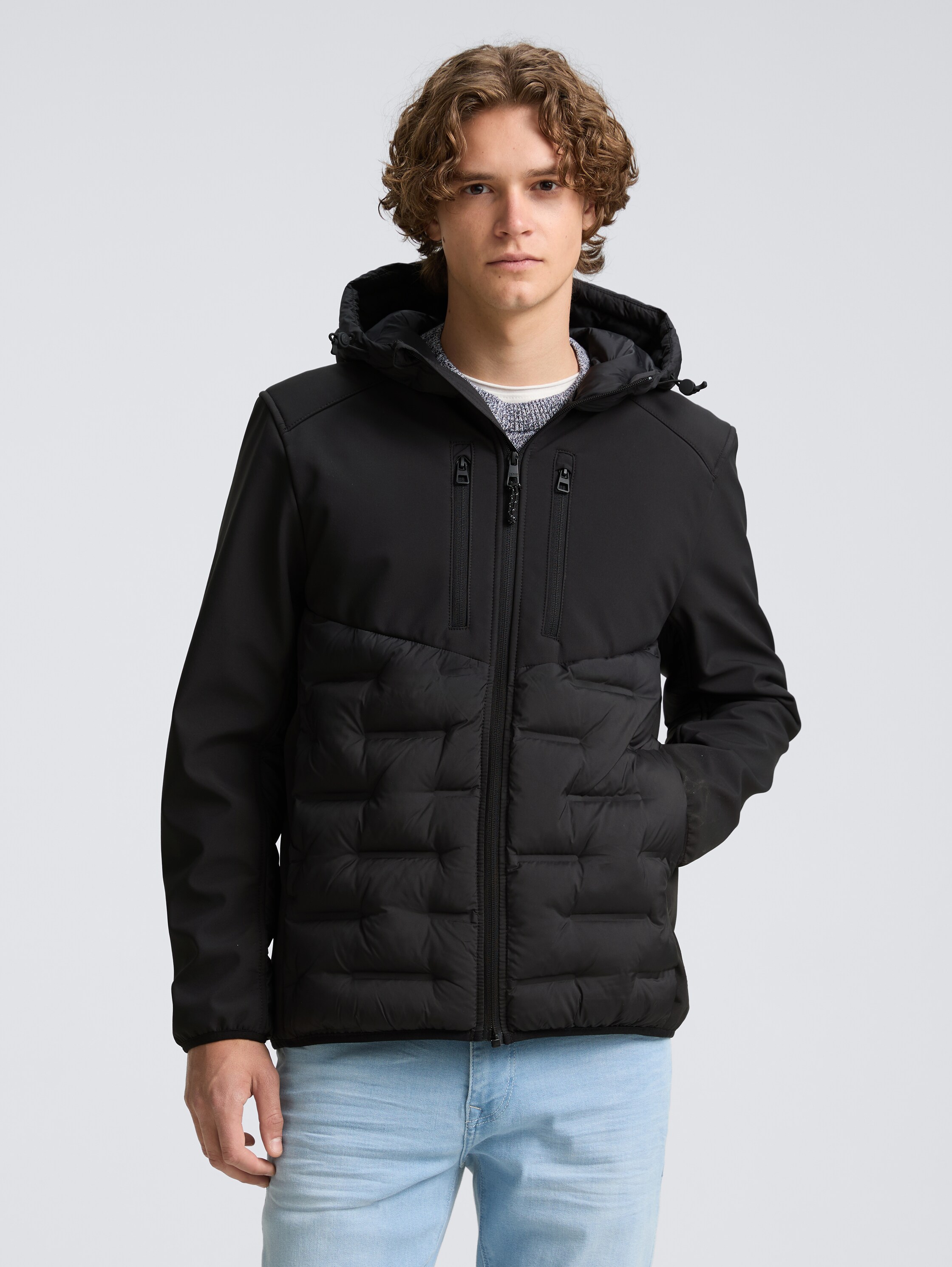 Hybrid Steppjacke mit Kapuze - black - 