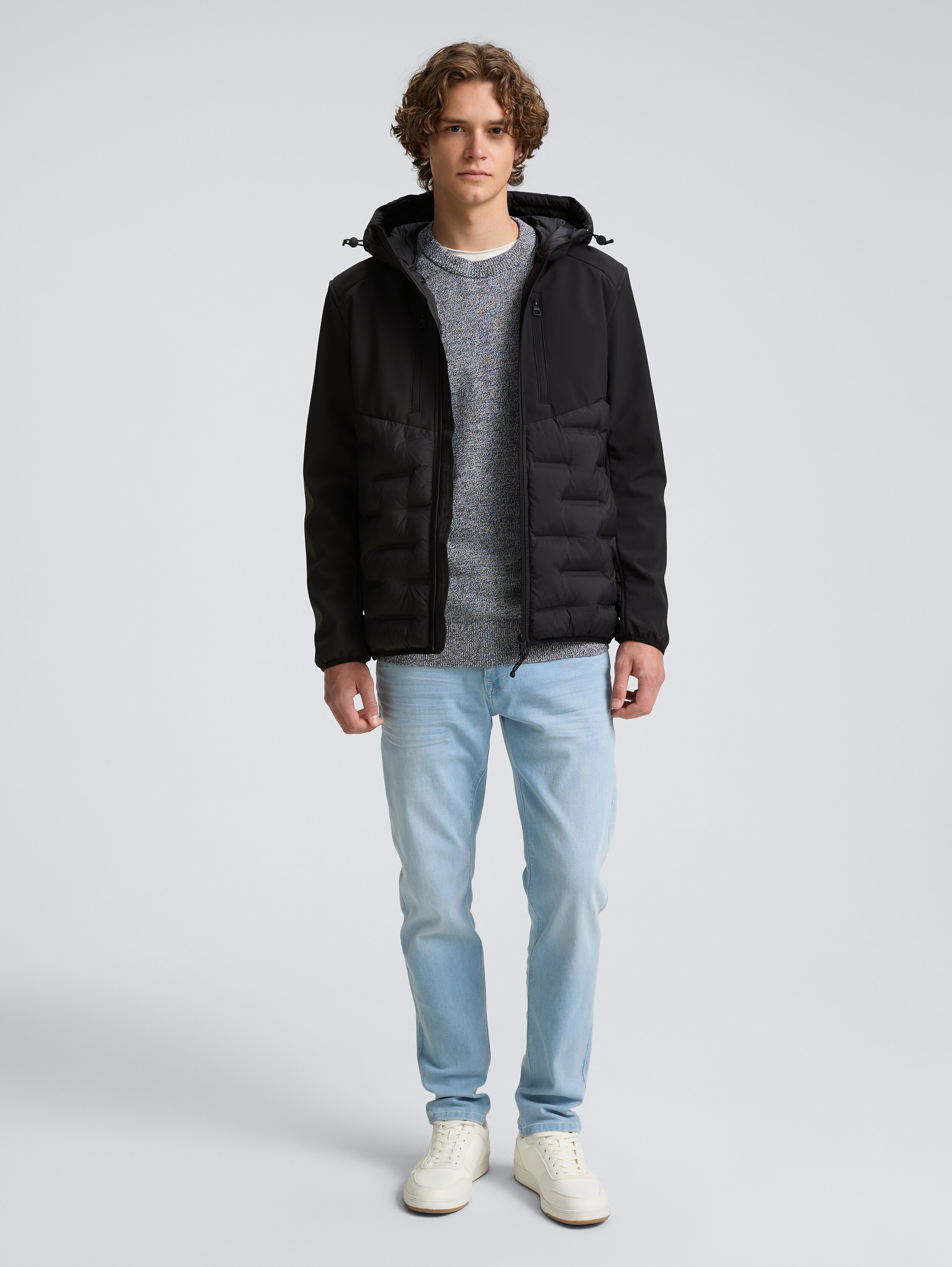 Hybrid Steppjacke mit Kapuze - black - 