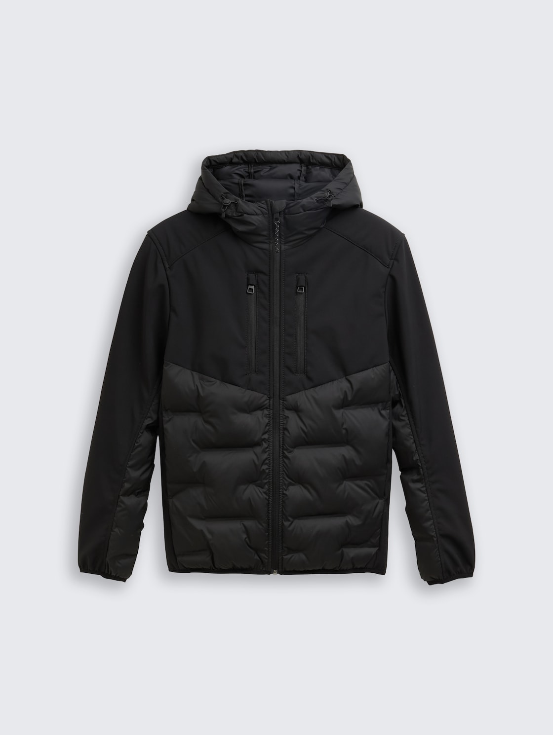 Hybrid Steppjacke mit Kapuze - Black - Vorder-Produkt-Ansicht