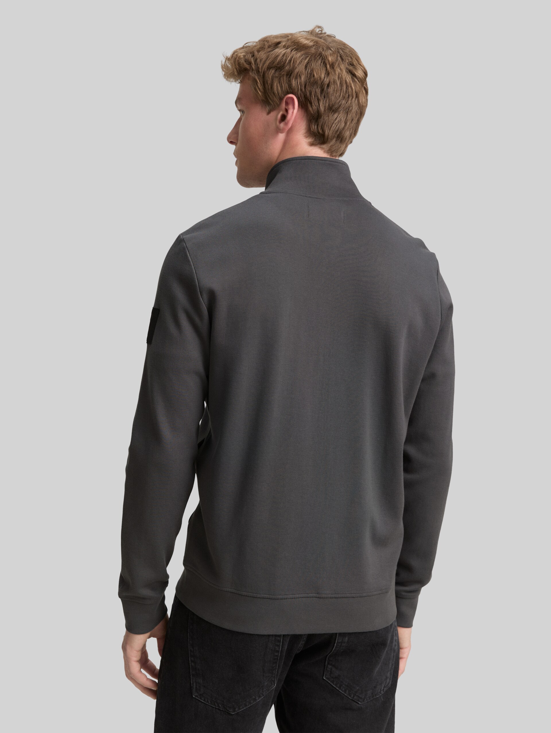 Piqué sweatjack met opstaande kraag - ash grey - Neklijn model-achteraanzicht
