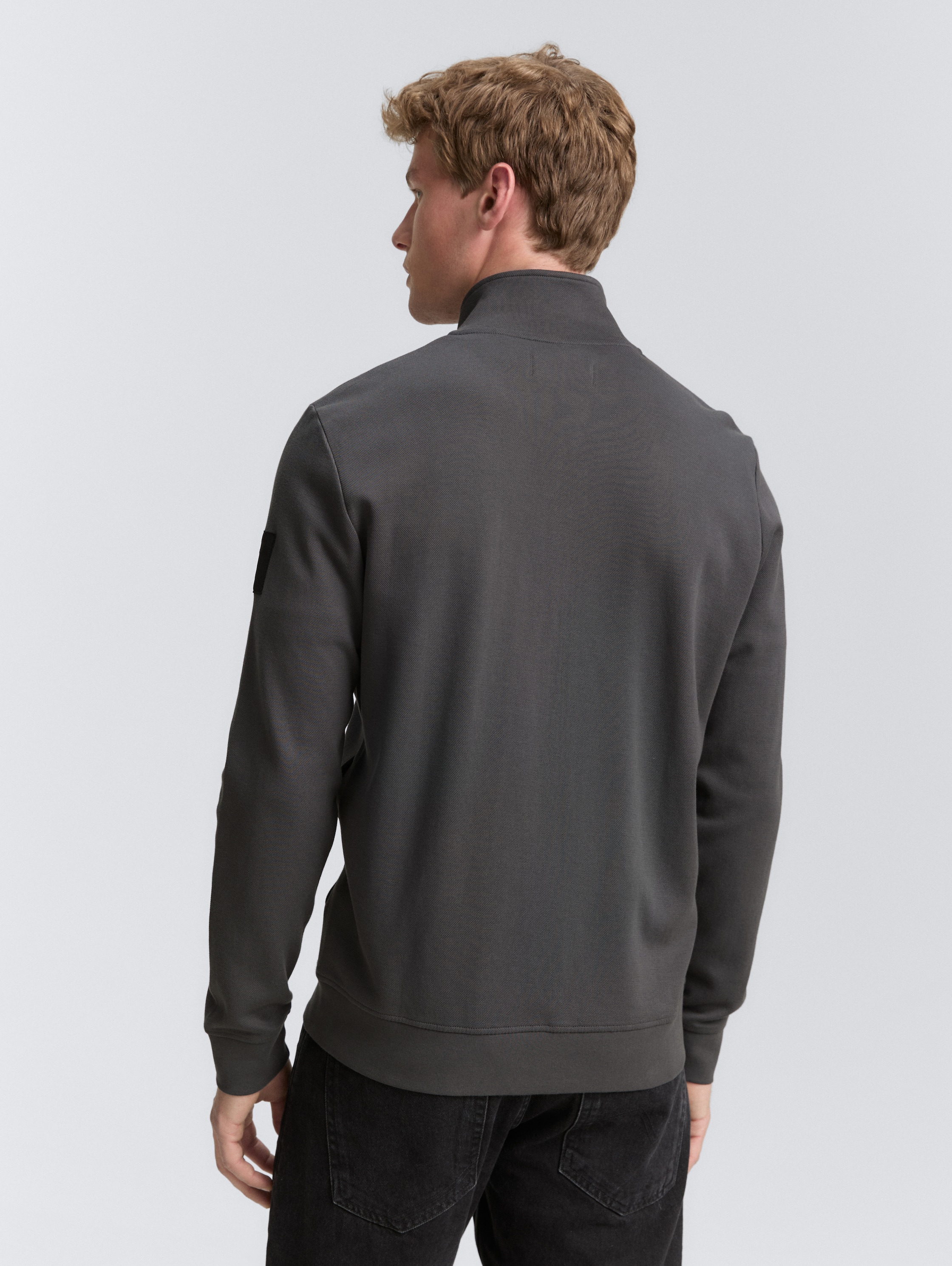 Piqué Sweatjacke mit Stehkragen - ash_grey - 