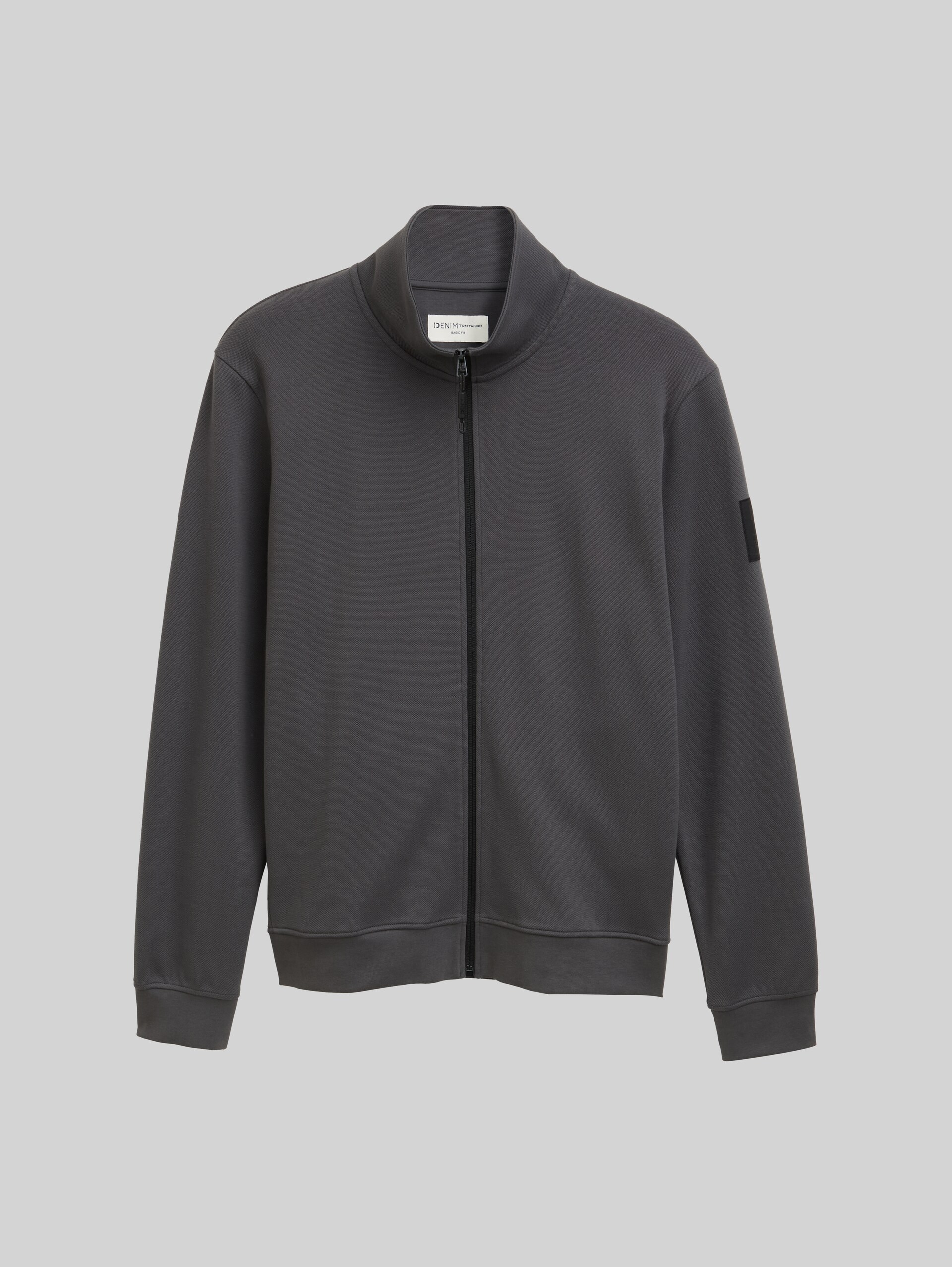 Piqué sweatjack met opstaande kraag - ash grey - Product vooraanzicht
